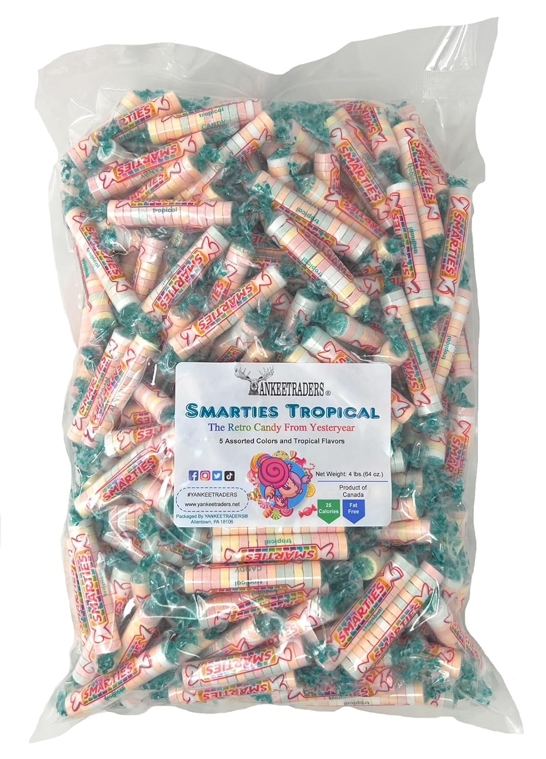 YANKEETRADERS Classic Tropical Fruit Candy Wrapped Rolls, 4 Pounds Bulk