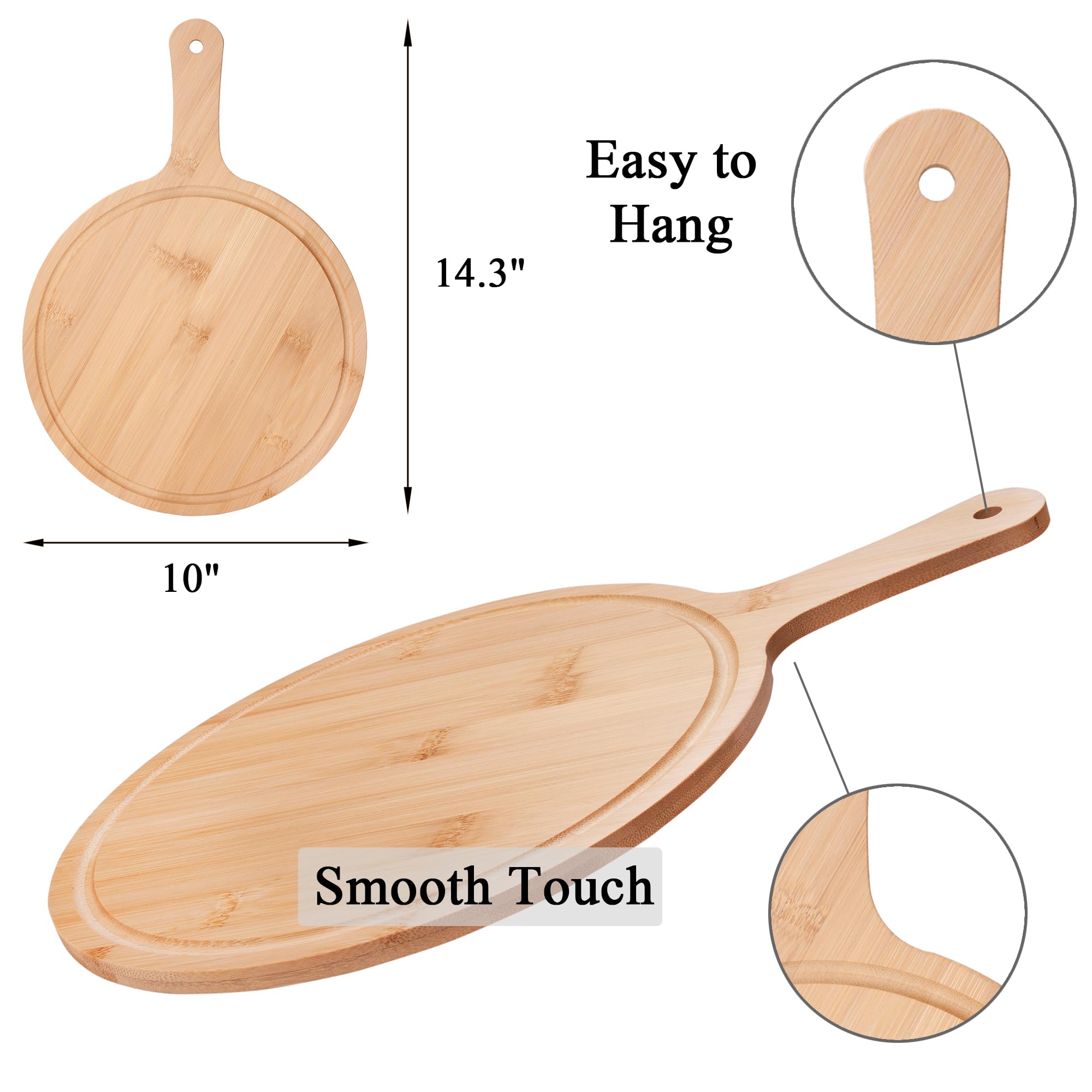 WILLOWDALE Holzschneidebretter für die Küche, 25,4 cm, rund, Charcuterie-Bretter, Servierbrett für Pizza, Käse, Dessert, Holz-Schneidebrett mit Griff, Obst, Gemüse, Bambus, Schneidebrett-Set, 10 Stück
