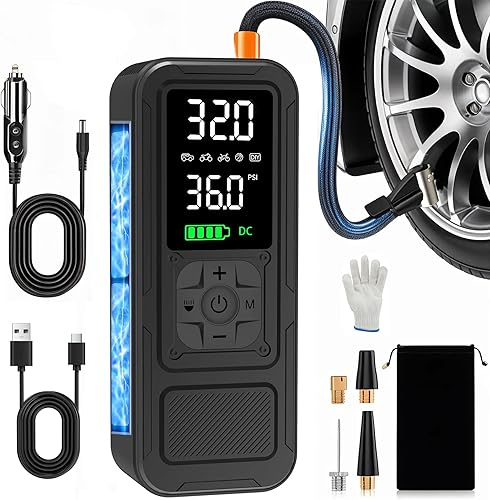 Compresor de aire portátil Y34 para inflado de neumáticos, inflado 4 veces más rápido, 10000 mAh sin cable12 V CC 150 PSI bomba de aire para