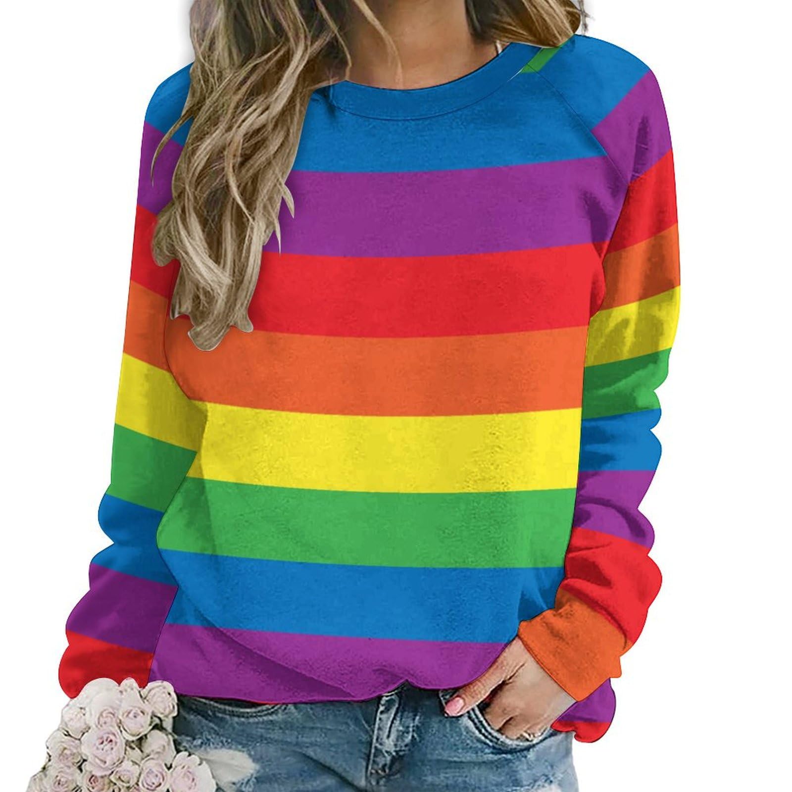 Qjjinxior Women's Rainbow Peace Love Casual Jumper, Sweatshirts For Crewneck Long Sleeve Top