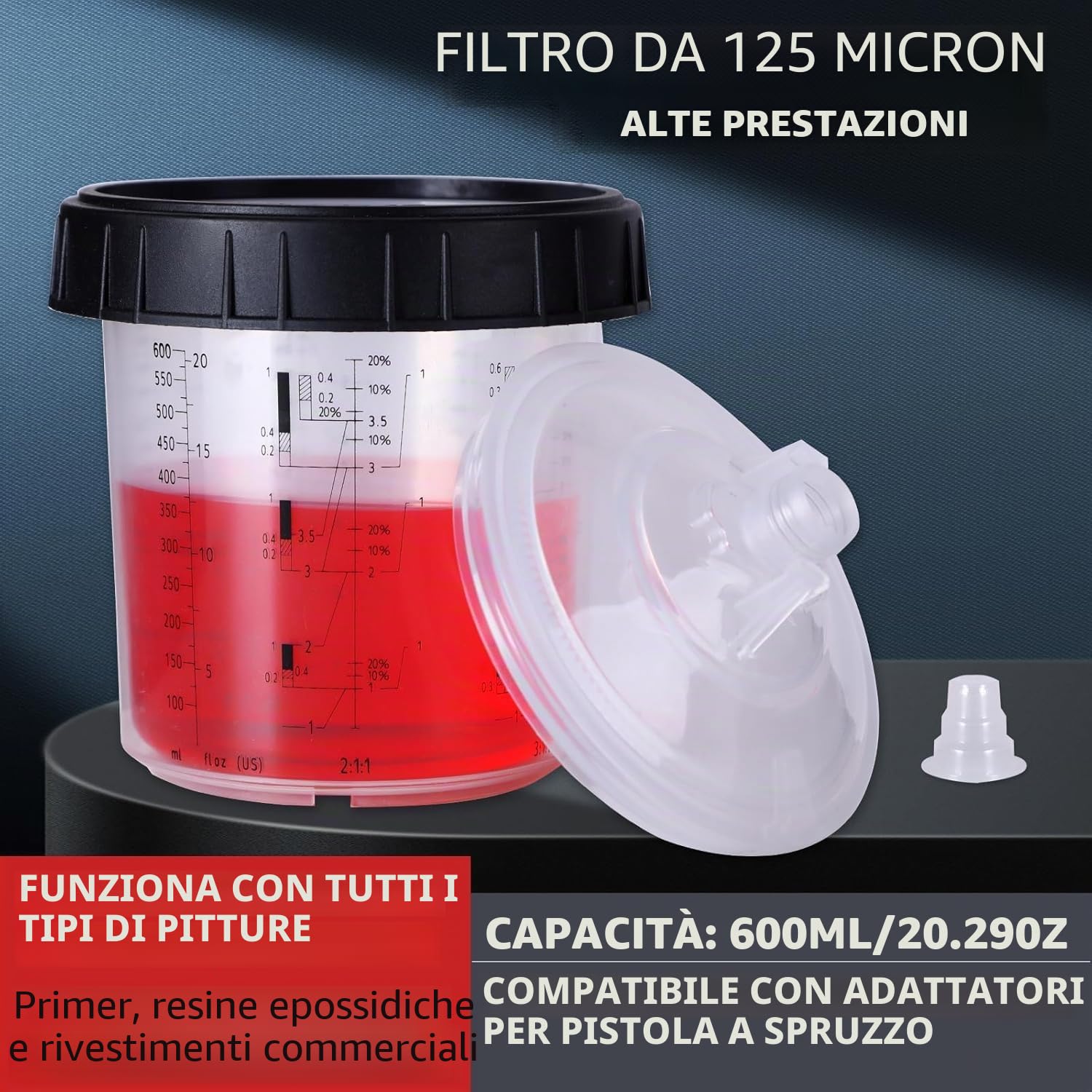 Kit Tazza Paint Mix per Pistola Spruzzo Vernice con 30 Pezzi Tazze per Vernice Monouso + 1 Bastoncino per Mescolare (600ML)