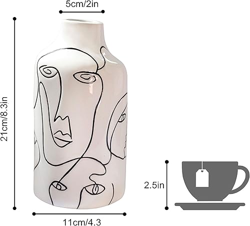 Miniatura 6 de Kimdio Juego de jarrones de cerámica, 2 jarrones de flores de diseño irregular abstracto blanco, decoración moderna del hogar, decoración de sala de