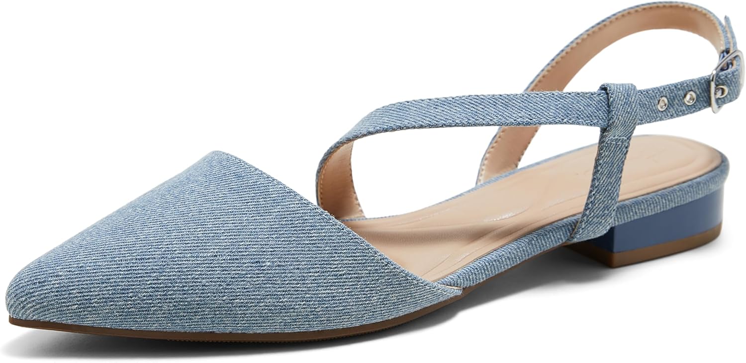 Arromic Slingback Flats for Women Pointed Toe Flat Shoe Comfortable Leather Casual Fashion Dress Work Office Shoes