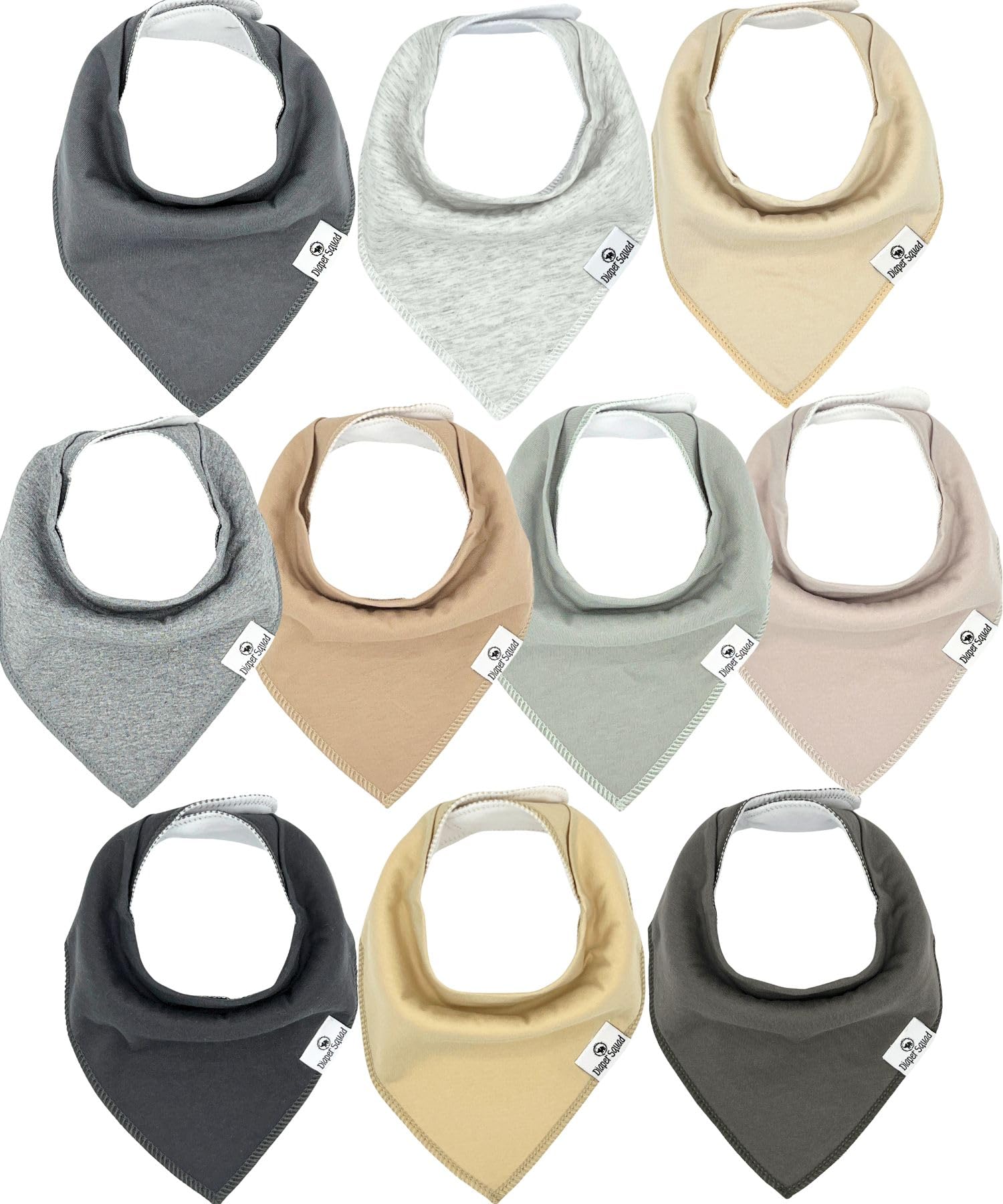 Diaper Squad 100% algodón orgánico neutro sólido paquete de 10 baberos para bebé baberos para niños y niñas, colores lisos