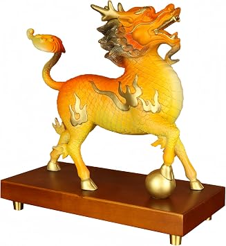 Top Brass Qilin Statues - Chi Lin/Kylin Wealth Prosperity Statue, Qi lin Statues, Feng Shui Decor & Gifts for Home, Feng Shui Statue, Chinese New Year Decoration, Chinese Decor & Gifts Female