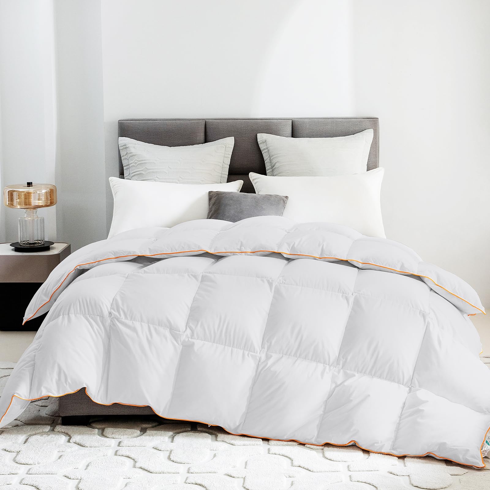 Luxurious Oversized King Goose Feather Down Comforter, Ultra-Soft 750 Fill-Power Thicker Winter Warm Down Duvet, 93oz Fluffy Hotel Style Down Duvet insert(White, 120×98)