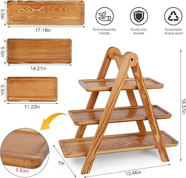 Polegas Wooden 3 Tier Cake Stand Pine, Tiered Cake Stand for Serving Food