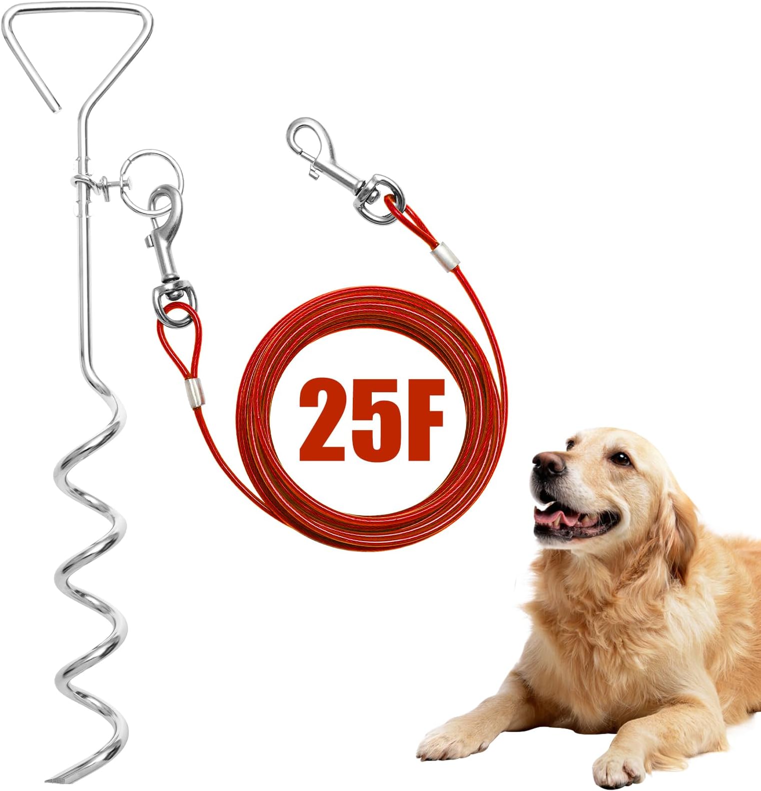 Long Leash For Dogs Outside Therwen Dog Tie Out Cable And Stake Set Sturdy  Dog Leash For Yard Heavy Duty Dog Stake For Large Dogs Up To 125 Lbs Dog  Tether Line