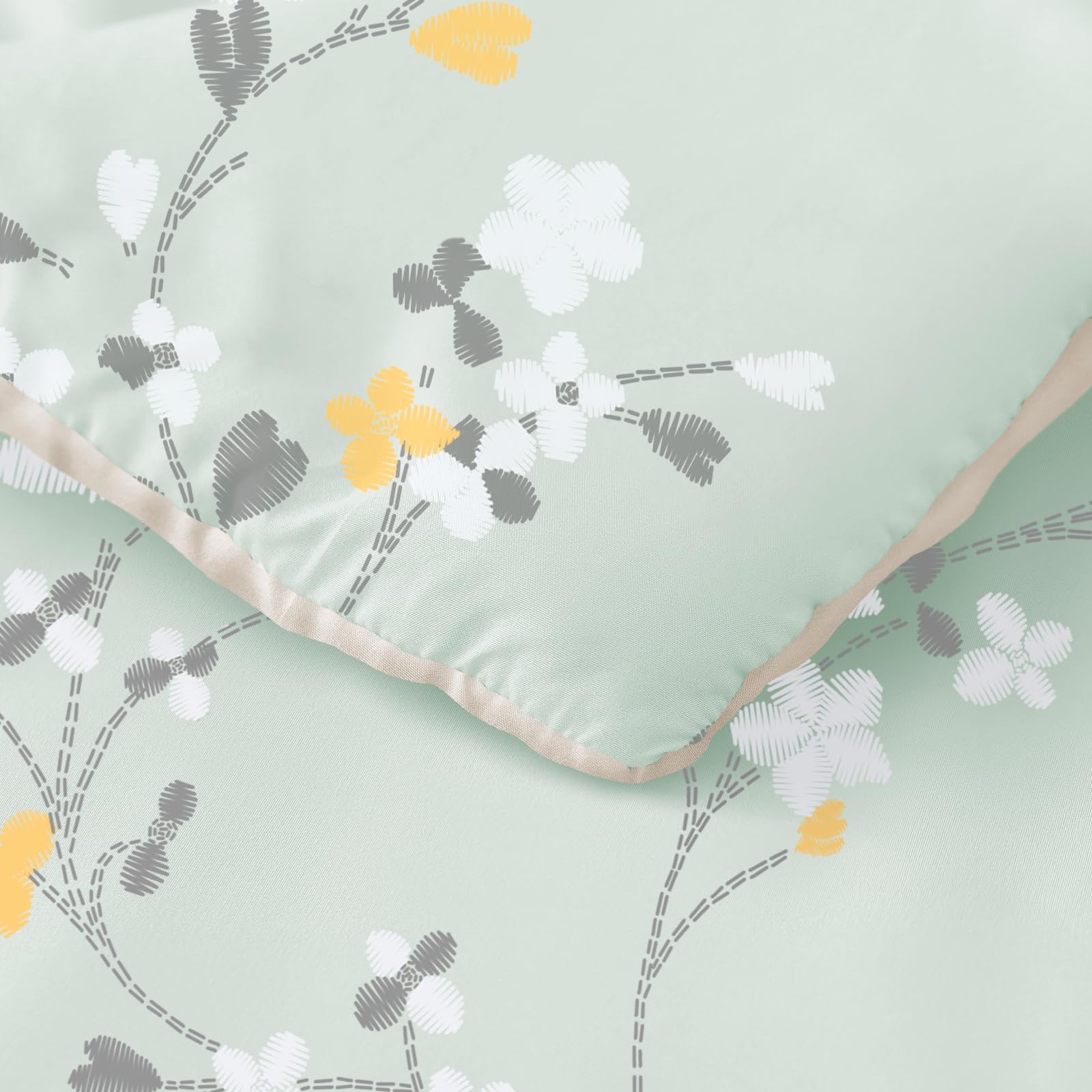 Exclusivo Mezcla Ensemble de Couette sans Housse avec 2 Taies d'oreiller, Légère, Réversible et Chaude, Toutes Saisons avec Motif Floral, 200 x 200 CM, Vert Menthe