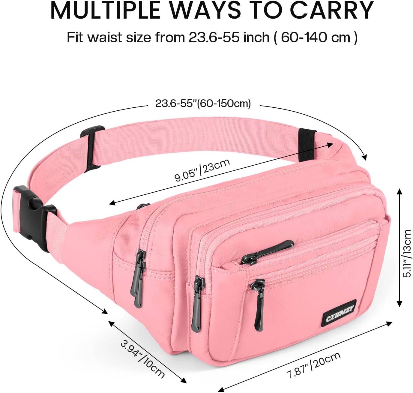 CXWMZY Fanny Packs For Women & Men Waist Pack Hip Bum Bag with Multi-Pockets Large Capacity Waterproof Casual Bum Bag for Disney Traveling Casual Cycling Running Hiking (Pink) - Image 6
