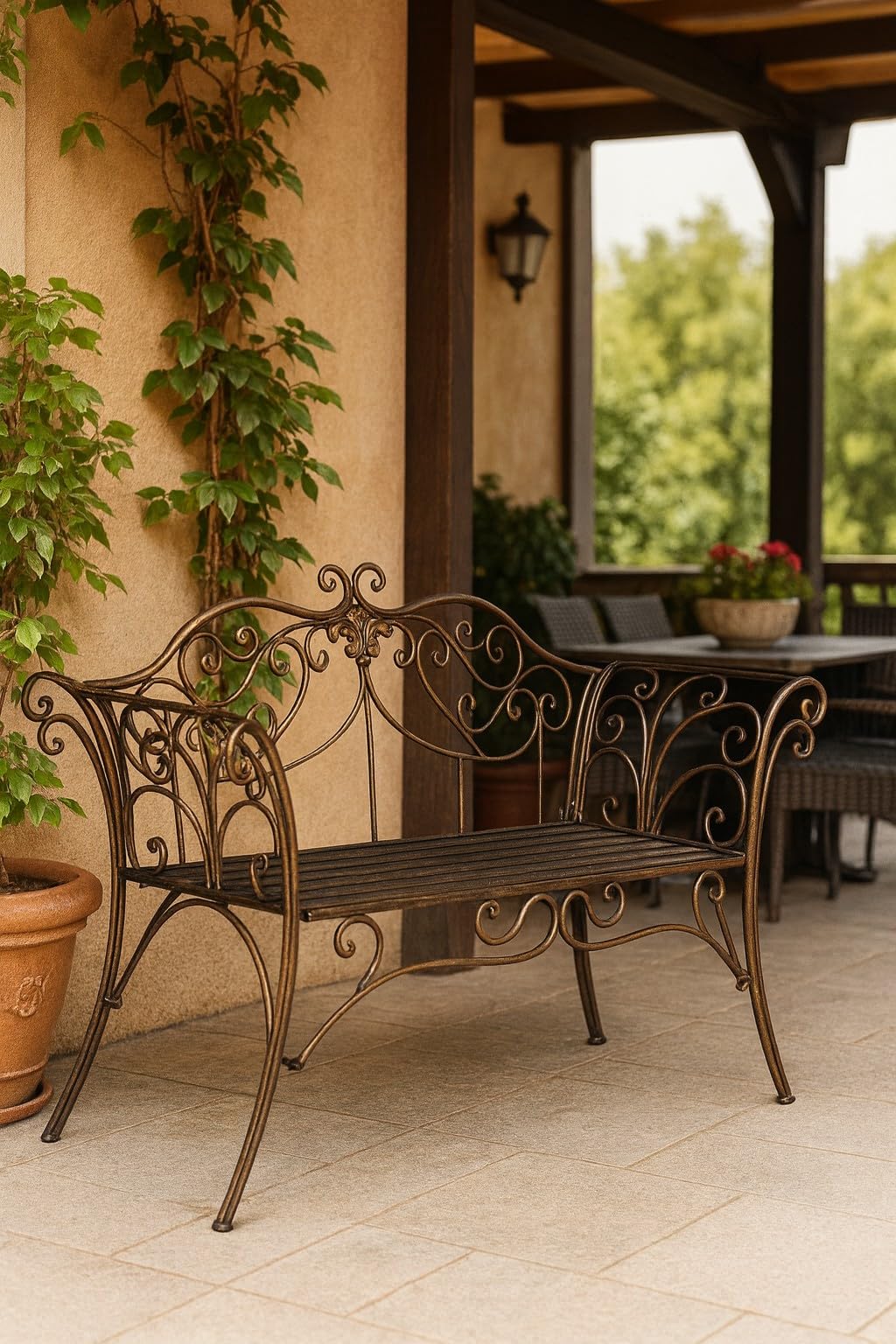 Biscottini Panca da Giardino - Panchina da Esterno - Divanetto in Ferro Bronzato - Panchina da Giardino 135x50x92 cm - Panche da Giardino in Metallo - Seda 2 Posti - Panchine Ghisa