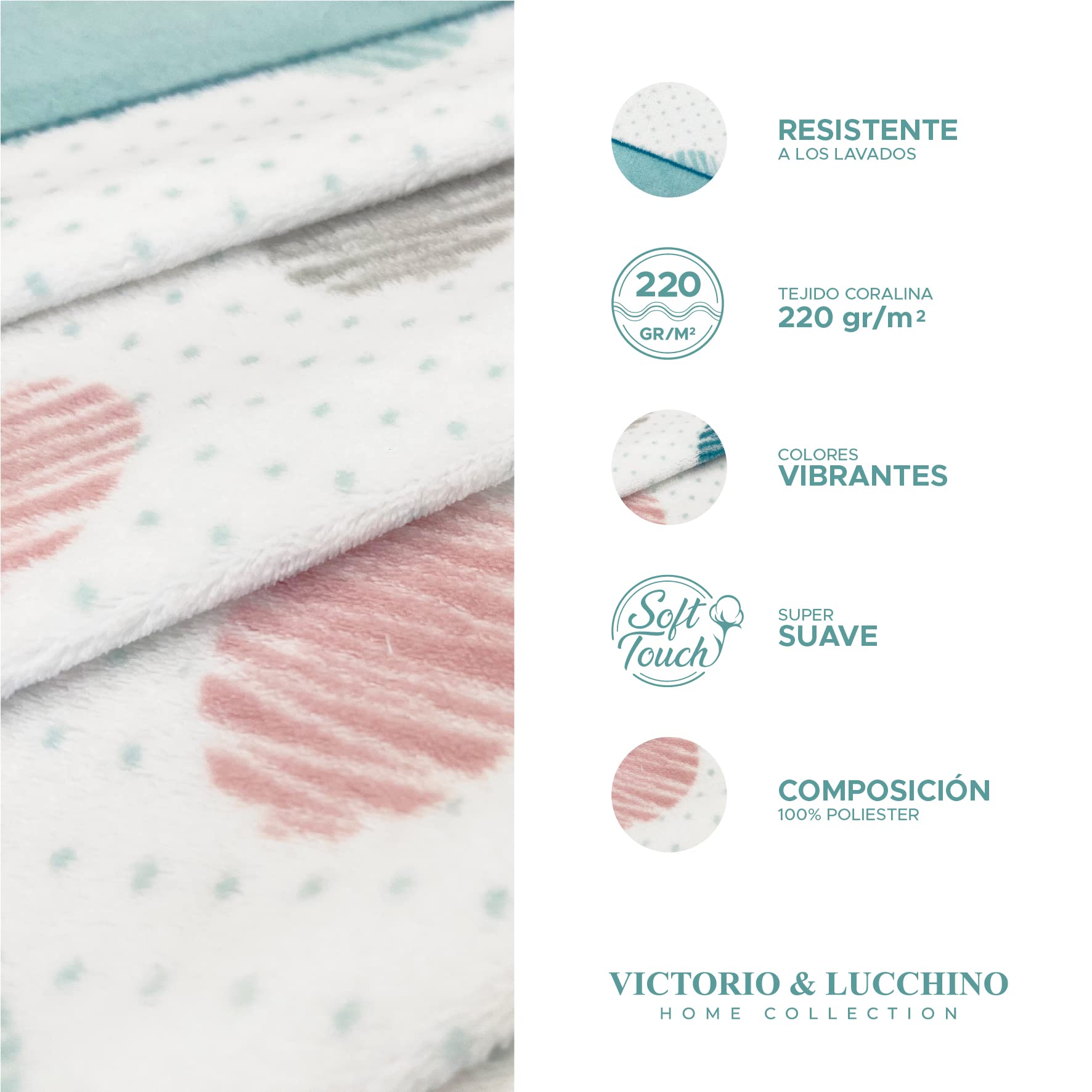 Victorio & Lucchino Juego de sábanas Coralina, térmica para Invierno, Tacto Suave - Modelo Luna (Aqua, 150 cm)