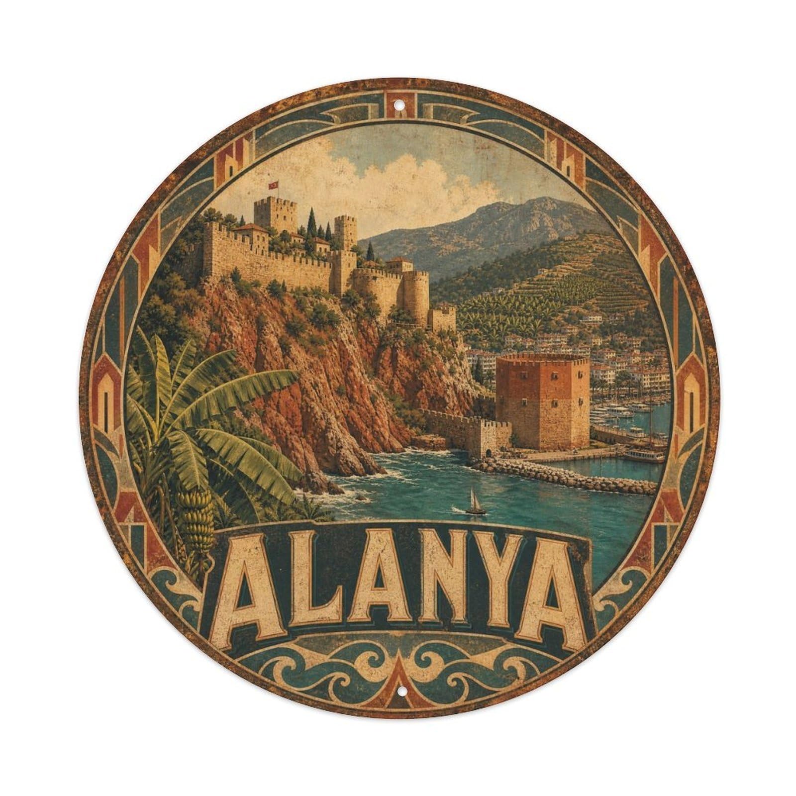 Alanya Castle Fortress Travel Turkey Classic Rustic Metal Tin Sign