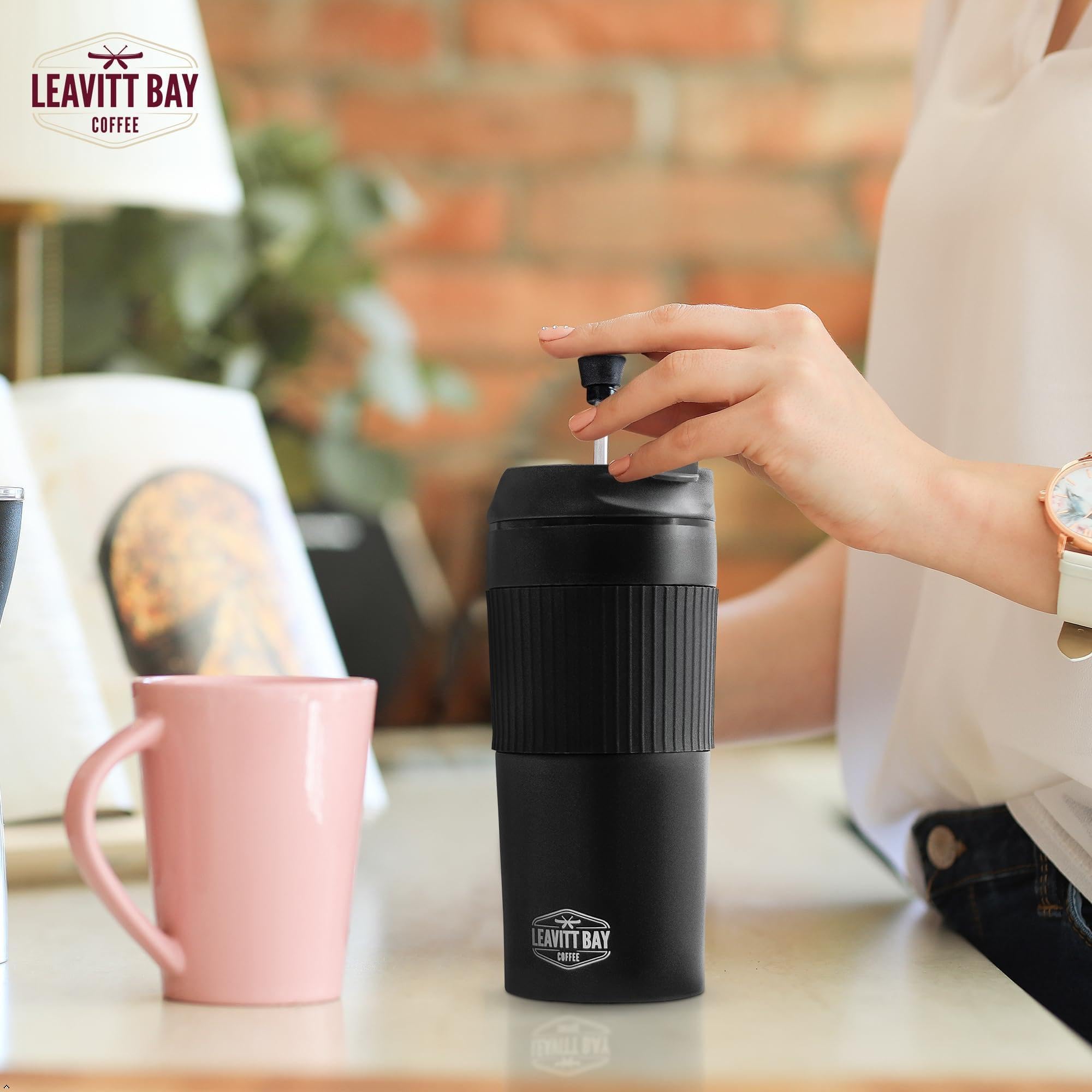 Taza de viaje portátil de prensa francesa, taza de prensa francesa de doble pared, para el hogar, la oficina o el camping, cafetera portátil de 15 onzas para viajes, sin fugas, prensa de café o té