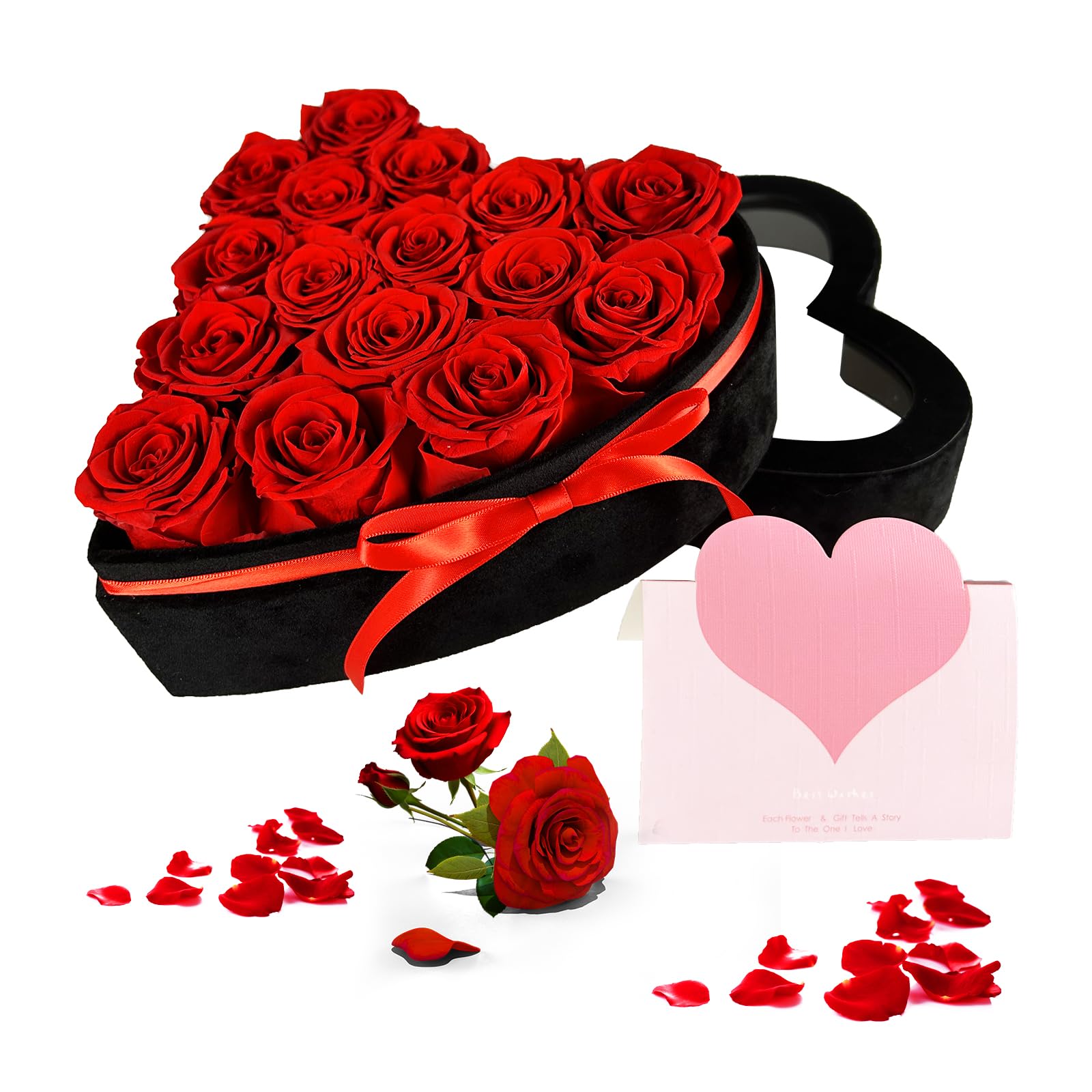 TuuToo 16-Piece Preserved Flower Real Rose in Luxury Suede Heart Shape Box, Birthday Gifts for Mom, Women, Wife, Prime Eternal Roses Gift for Mothers