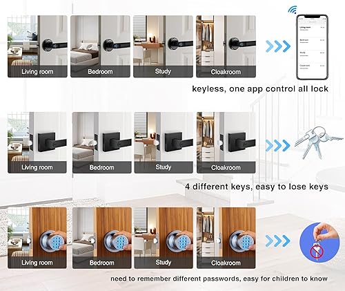 Miniatura 5 de Pulido Pomo de puerta de huellas dactilares con aplicación Tuya, cerradura de puerta inteligente, perilla de puerta inteligente, manija de puerta de