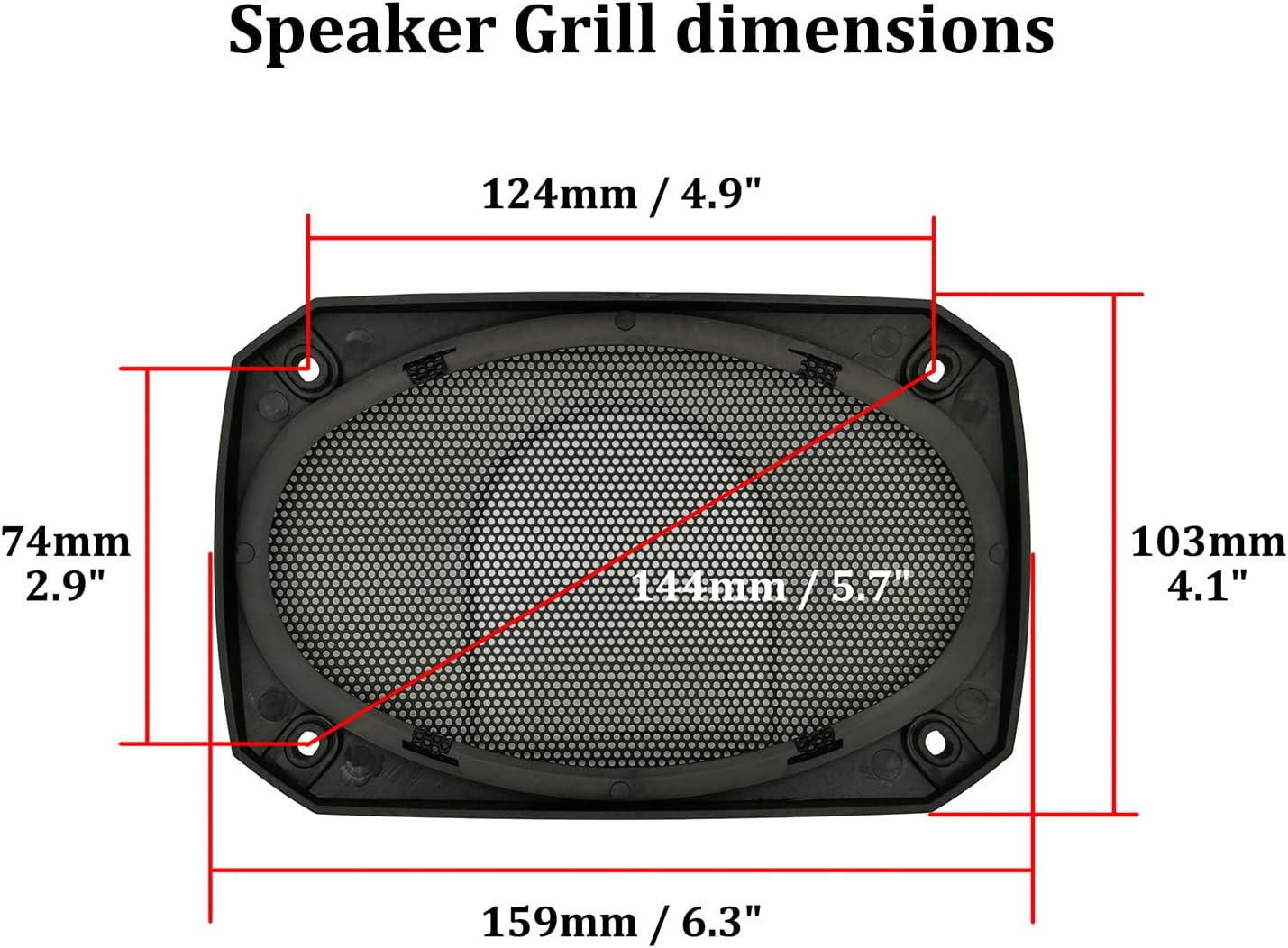 amooma 4x6 inch Speaker Grill Covers, One Piece Design Speaker Subwoofer Guard Protector, ABS Plastic Frame with Metal Mesh, Square, Black - 2Pcs