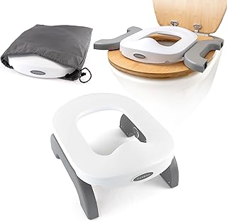 Zamboo Tragbare Baby Toilette 3in1 – Reisetöpfchen & faltbarer Toilettensitz für Kinder ab 15 Monaten | mobiles Töpfchen für zuhause & unterwegs, nutzbar mit Einweg-Plastiktüten - Grau