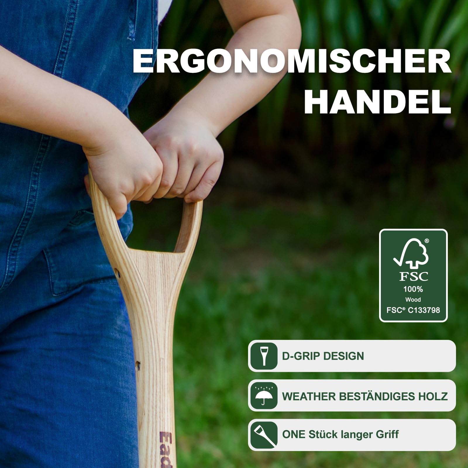 Grabegabel, Edelstahl Spatengabel, Mit Ergonomischem D-Griffholzgriff, Mit 4-Krallen, Länge: 109cm