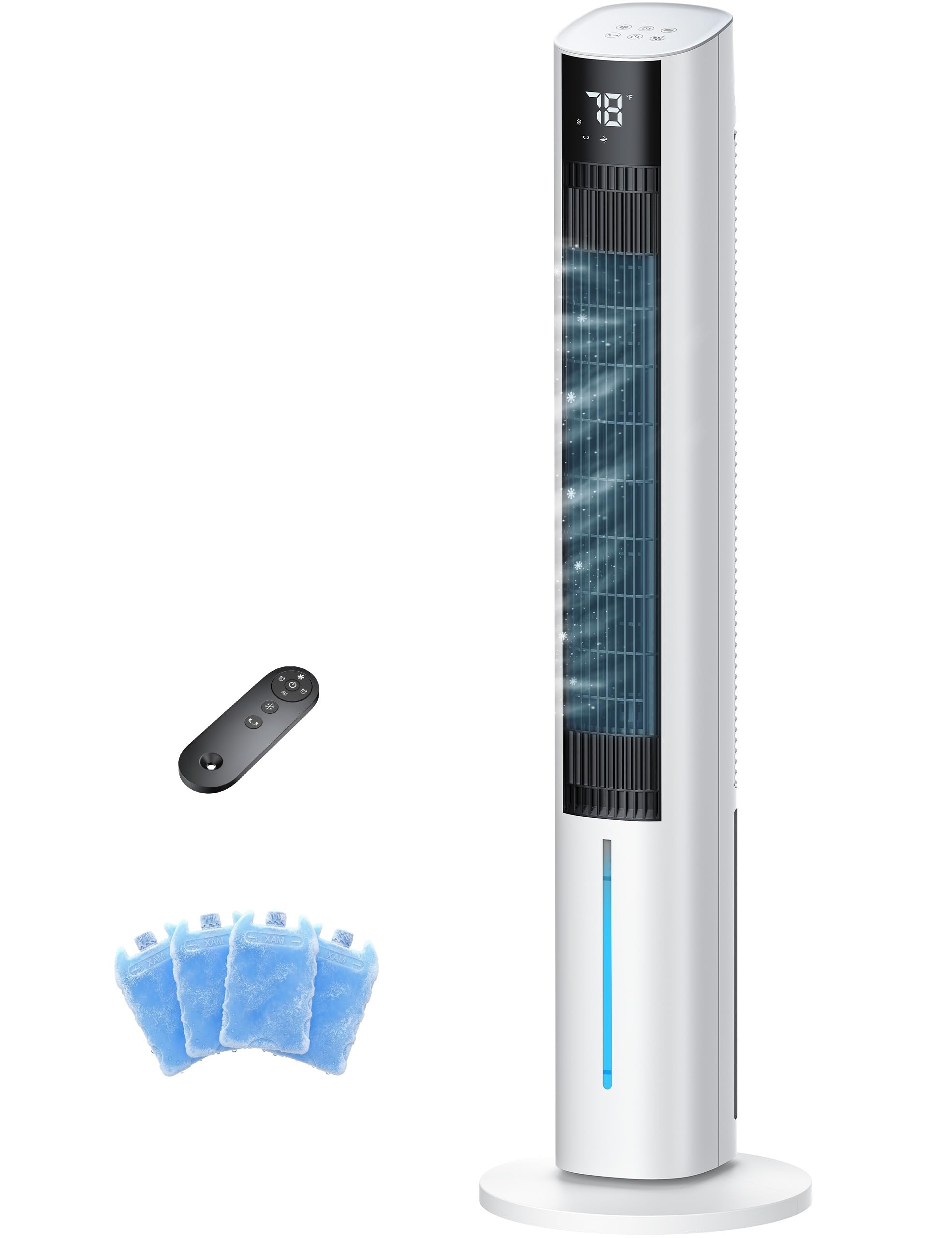 Windowless Portable Air Conditioner, 45.1" Evaporative Air Cooler w/1.06Gal Water Tank & 4 Ice Packs, 12H Timer, 60° Swing, No Hose No Window Needed, 3-IN-1 Quiet AC Unit for Room Bedroom Snowy