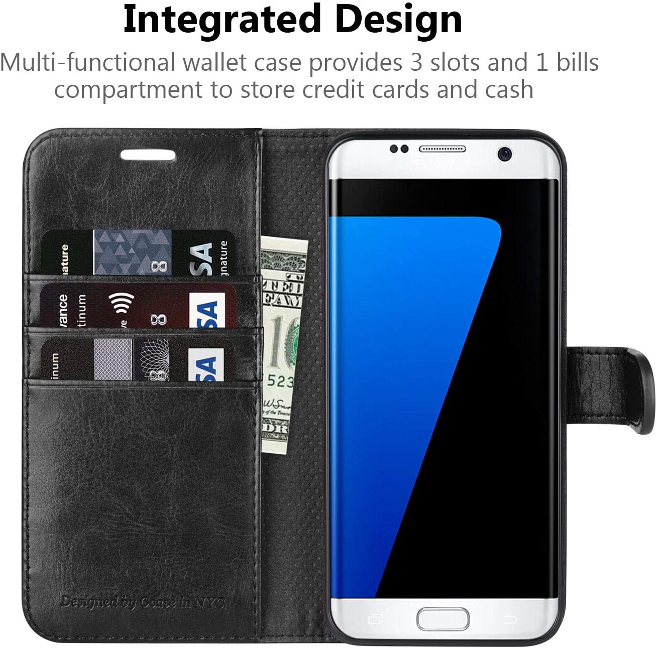 OCASE Galaxy S7 Edge Case [TPU Shockproof Interior Protective Case] [Card Slot] [Kickstand] Leather Wallet Flip Case Samsung Galaxy S7 Edge (Black)