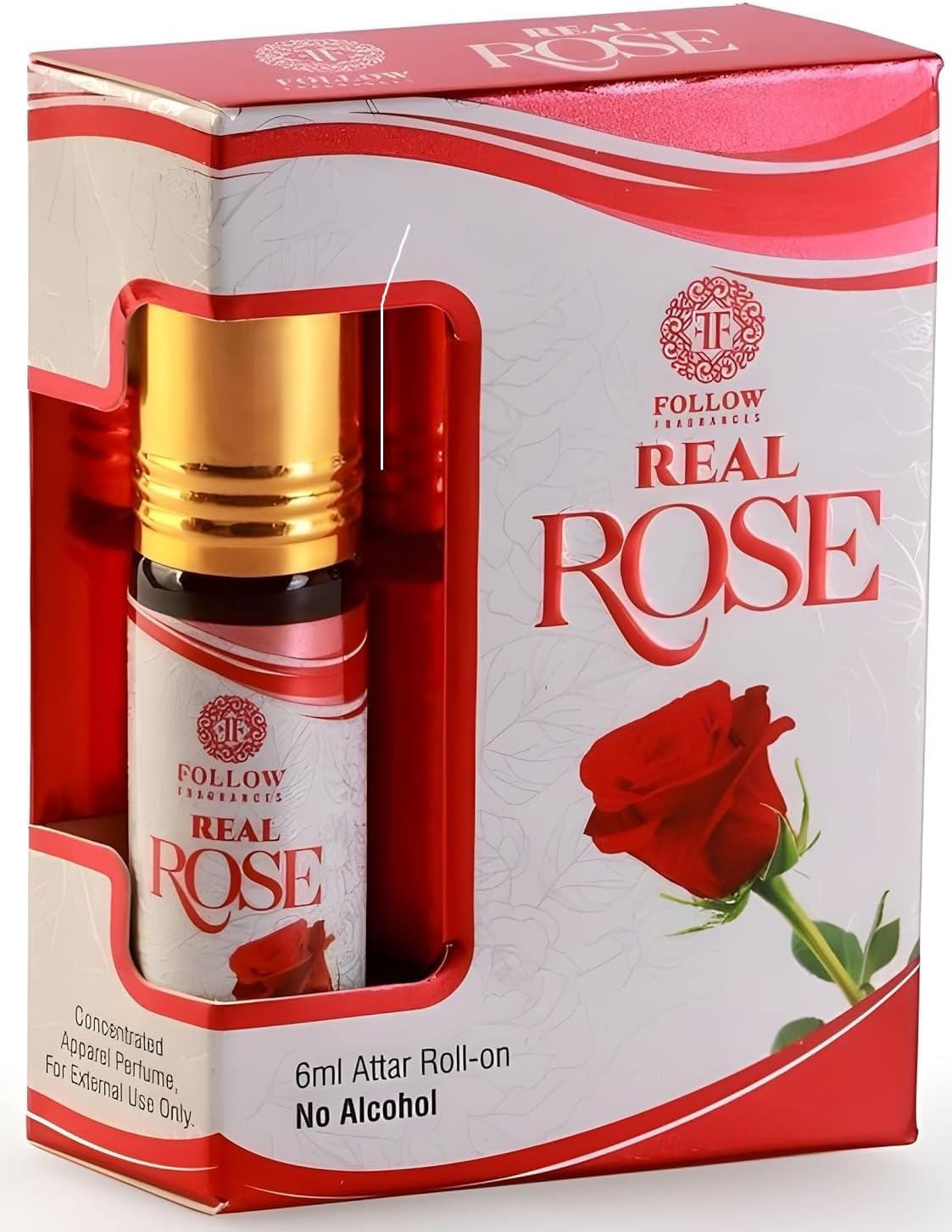 FOLLOW FRAGRANCES Real Rose Attar Original Arabic 100% pure Gulab ittar roll on For Religious & Personal Use/Natural Itra Umrah Gifts For Women, Men Non-Alcoholic Long Lasting Itra - 6 ML