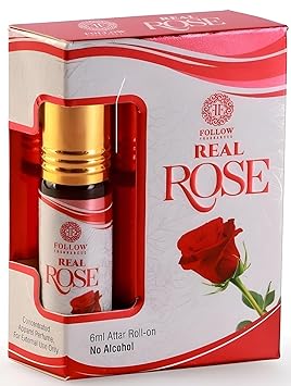 FOLLOW FRAGRANCES Real Rose Attar Original Arabic 100% pure Gulab ittar roll on For Religious & Personal Use/Natural Itra Umrah Gifts For Women, Men Non-Alcoholic Long Lasting Itra - 6 ML