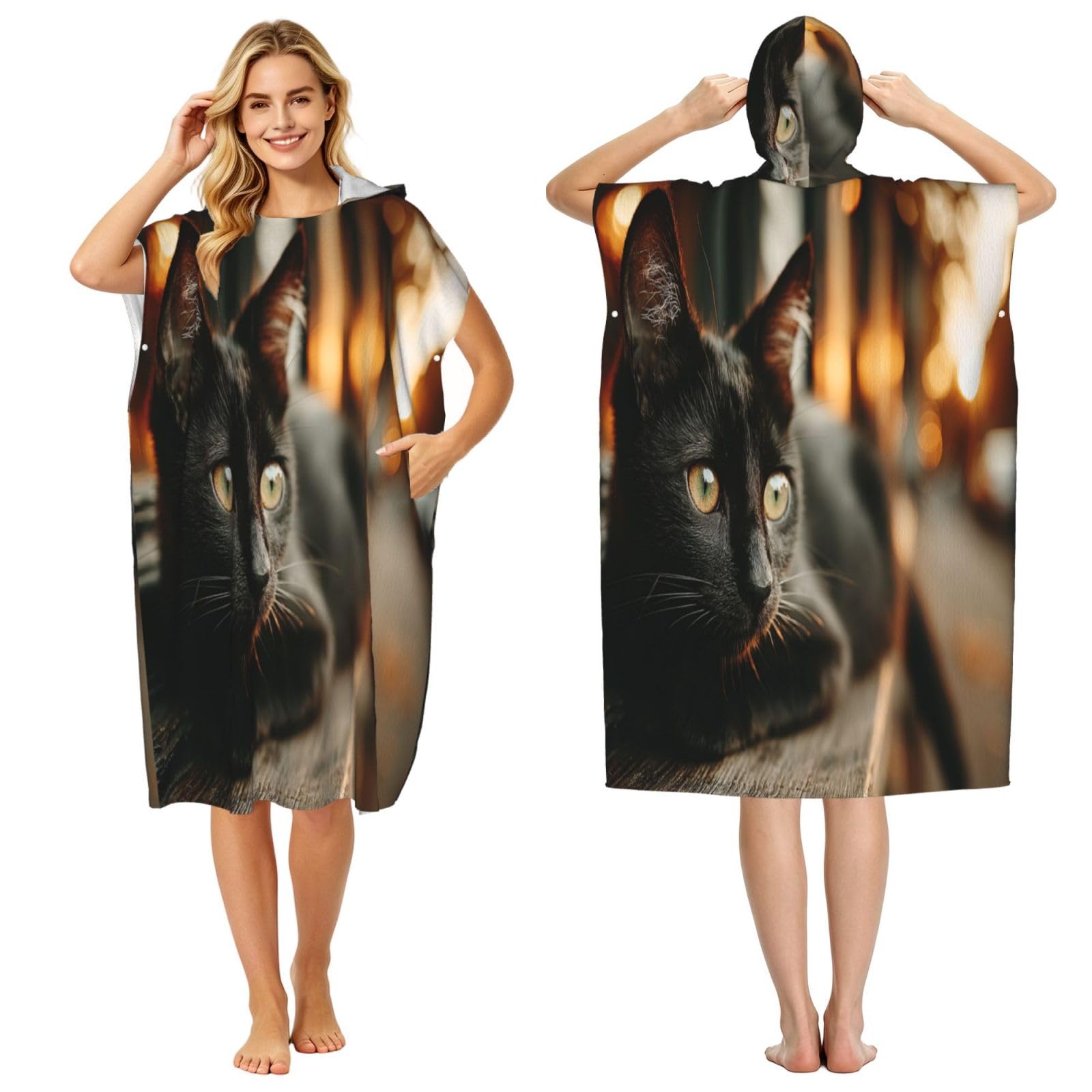 DTHKJNLSF The Waiting Cat Adult Hooded Beach Poncho Towel