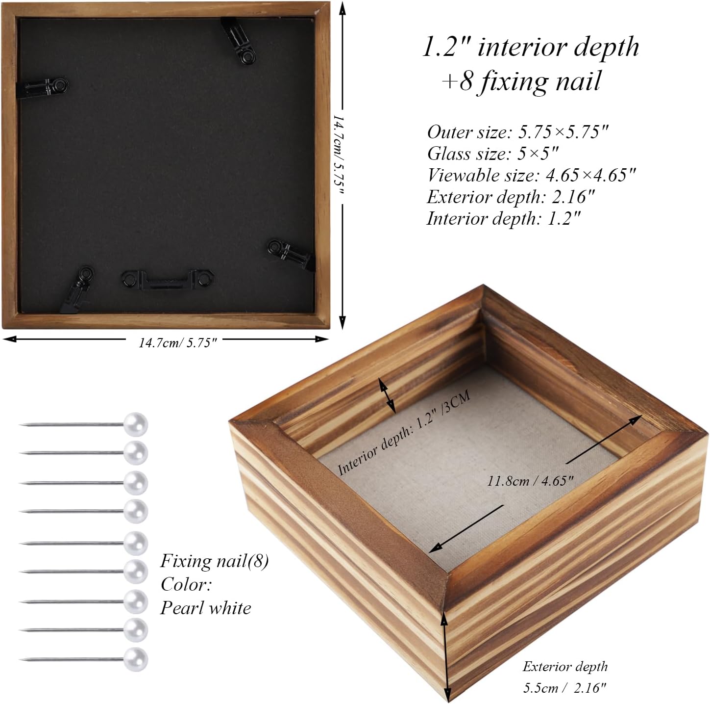 1DOT2 5x5 Small Shadow Box Frame Display Case, Carbonized Black | Grade A Pine Wood, HD Glass Front, Soft Linen Back, 1.2 Inch Depth, MDF Backboard, For Pet Flower Photos, Carbonized Black