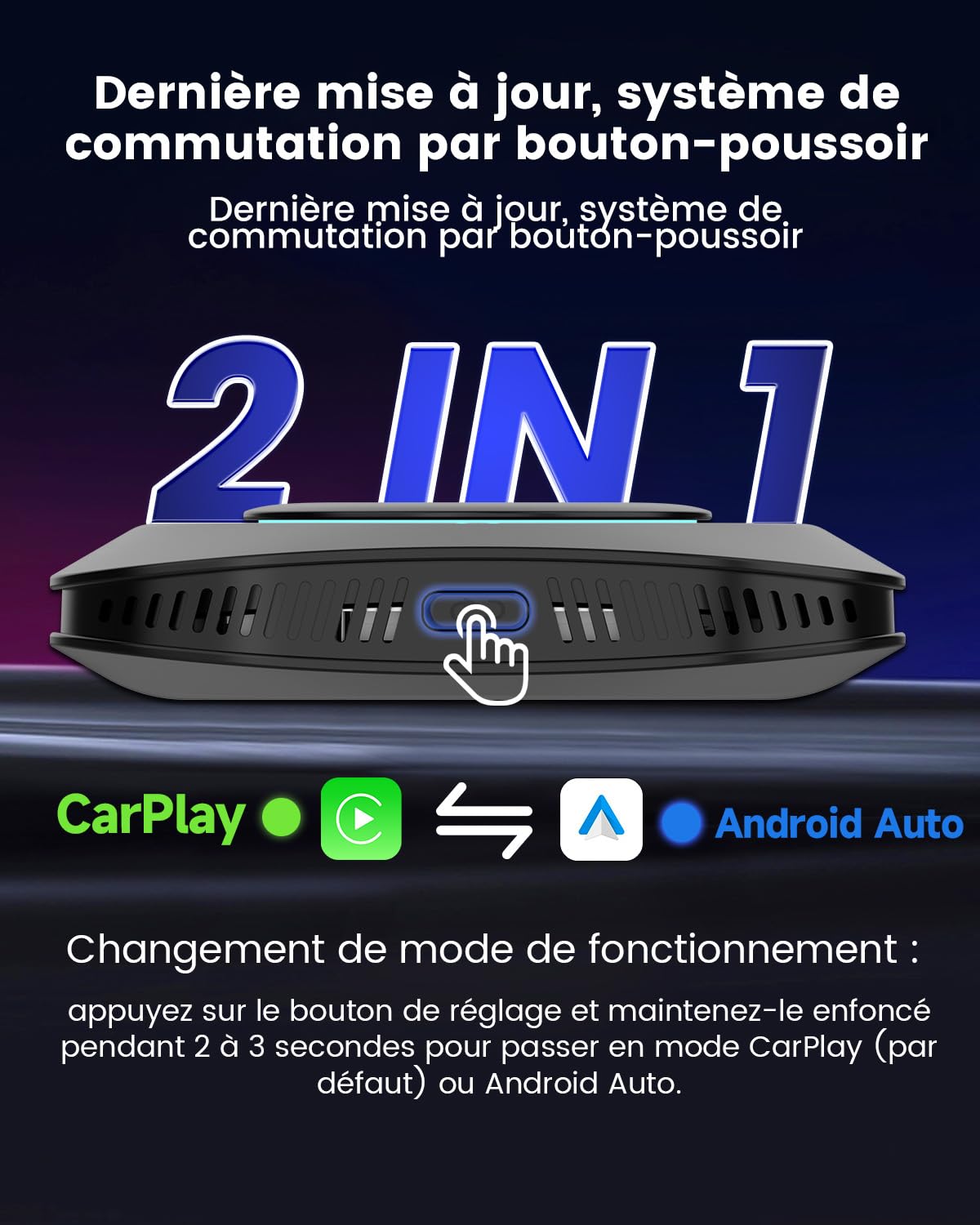 CarlinKit Aibox-Plus Android 13.0 Adaptateur 8 + 128 Go autonome sans fil CarPlay et Android Auto Boîte multimédia 3 en 1 pour voiture avec câble CarPlay