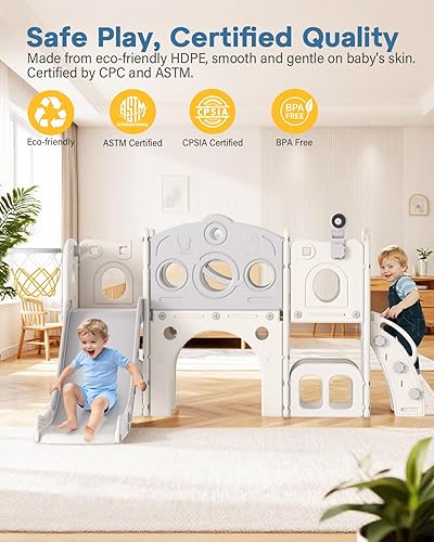 Miniatura 3 de Babytronic Juego de toboganes para niños pequeños 8 en 1 con escalador, tobogán para interiores y exteriores para niños pequeños de 1 a 3 años,