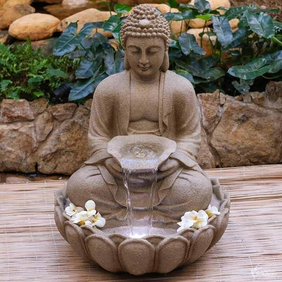 Resin 3Ft Buddha Statue Decorative Water Fountains for Outdoor Living Room, Office, Garden & Table Top Waterfall Indoor & Outdoor (Biege)-image-24