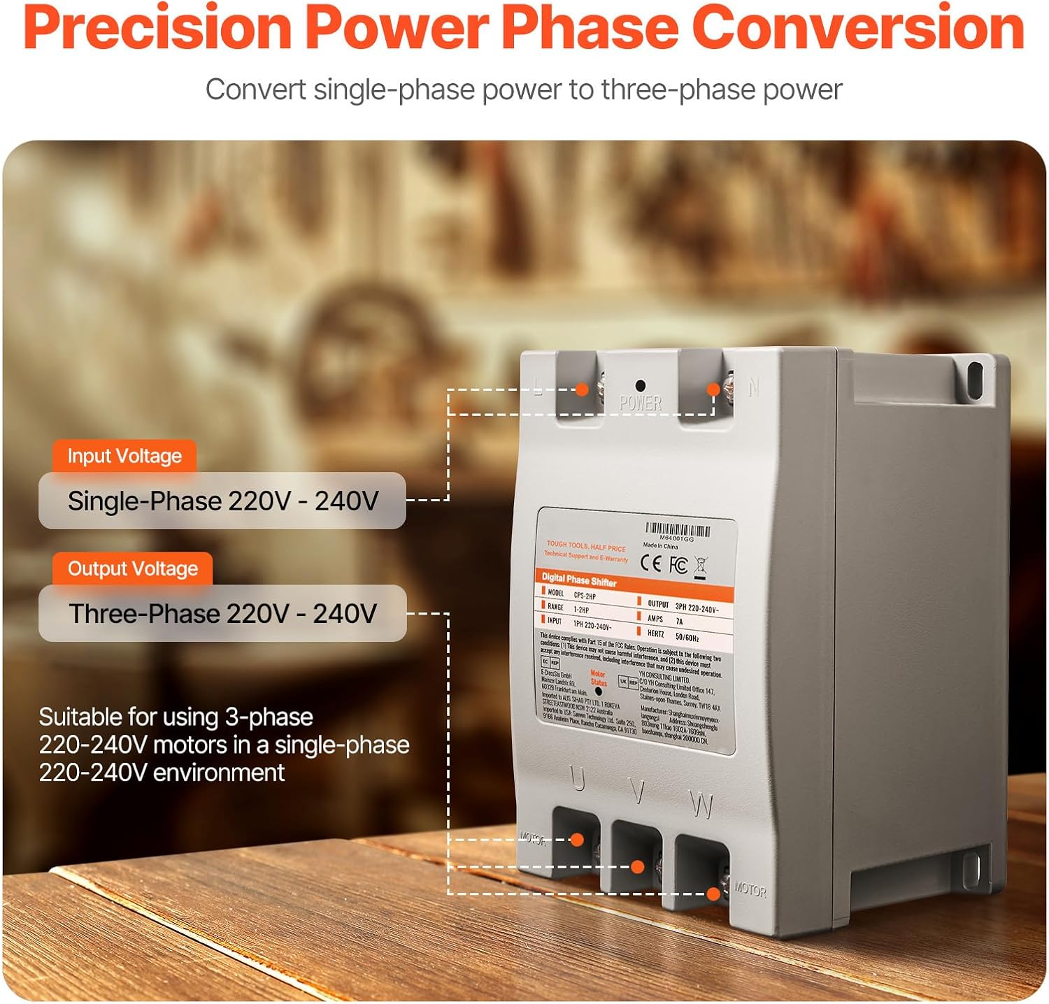 Happybuy 3 Phase Converter - 2HP 7A 220V, Converts Single Phase to 3 Phase for Residential & Light Commercial Use, One Converter for One Motor Only, 220V-240V Input/Output