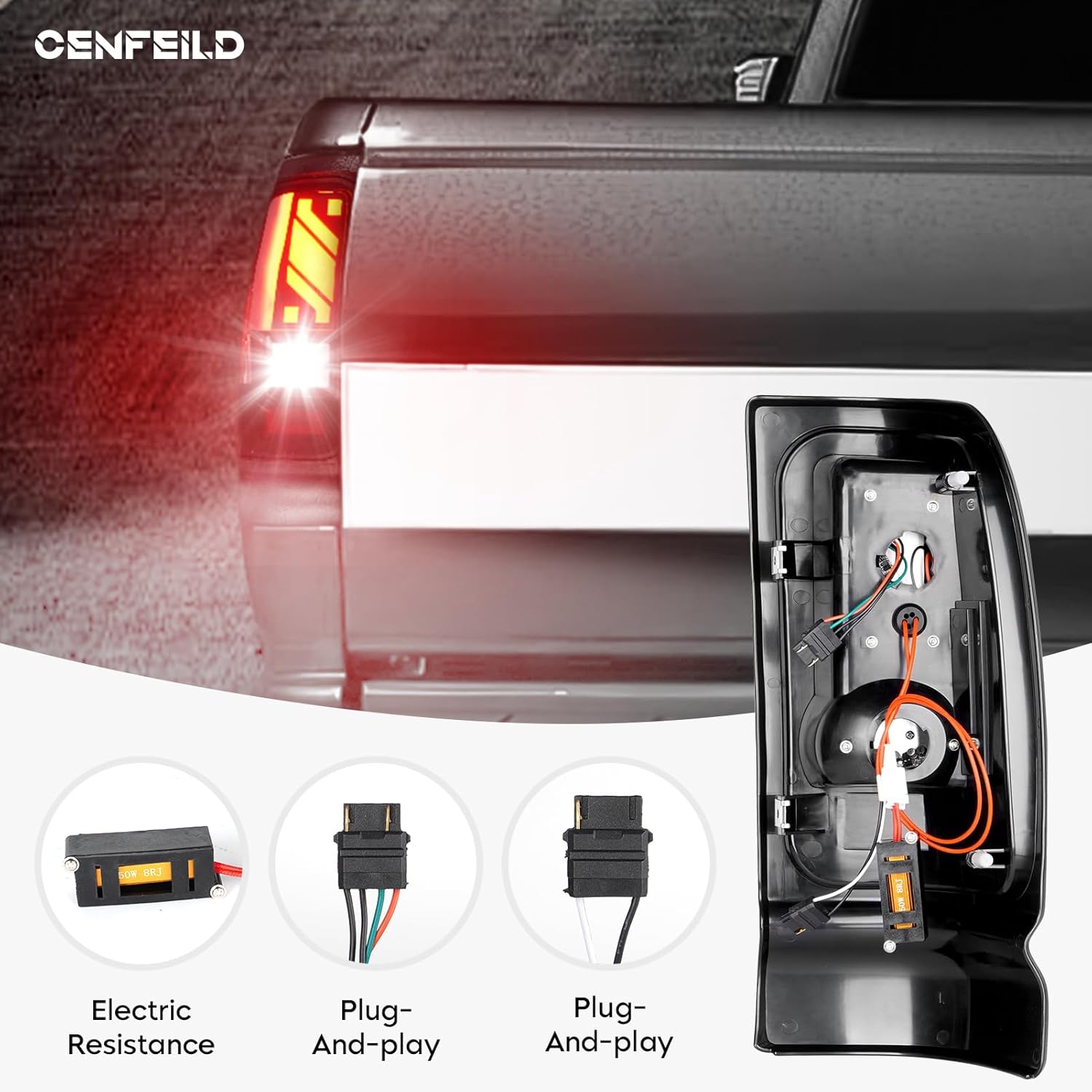 Tail Lights Assembly [LED Kit] + 3rd Third Brake Cargo Lamp Compatible with Ram 1500 1994-2001, for Ram 2500 3500 1994-2002, Rear High Mount Stop Lamp Taillights, 3 Pcs, Smoked Lens