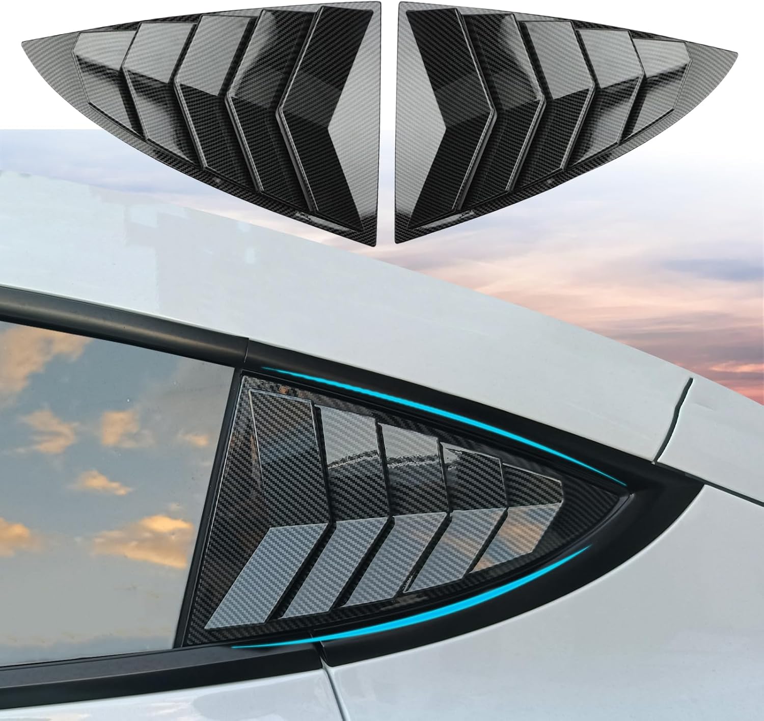 for Tesla Model 3 Rear Side Window Cover Louver Sport Style, for Tesla Model 3 2017-2025 Exterior Decoration Accessories (Model 3-Glossy Carbon Fiber Pattern)
