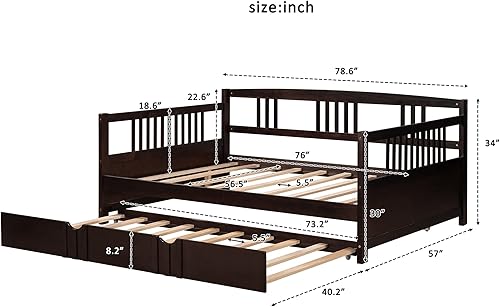 Miniatura 39 de Marco de sofá cama de madera, sofá cama individual con soporte de listones de madera, sofá cama con rieles (blanco)