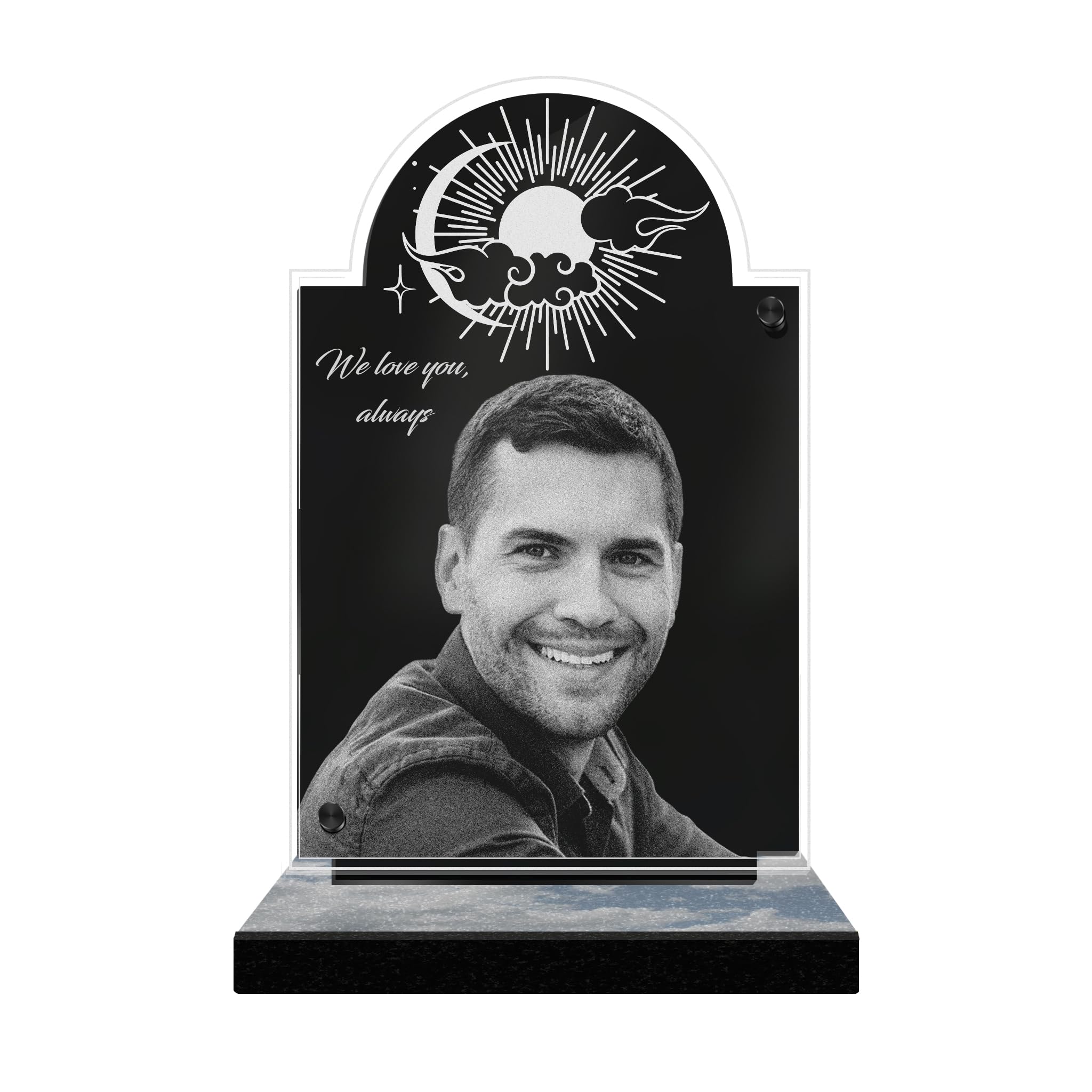 ETERNAL - Personalized Funeral Plaque Sunset - Customizable Photo and Text, laser-engraved funeral plaque for tribute, plexiglass, memorial plaque, tombstone, grave