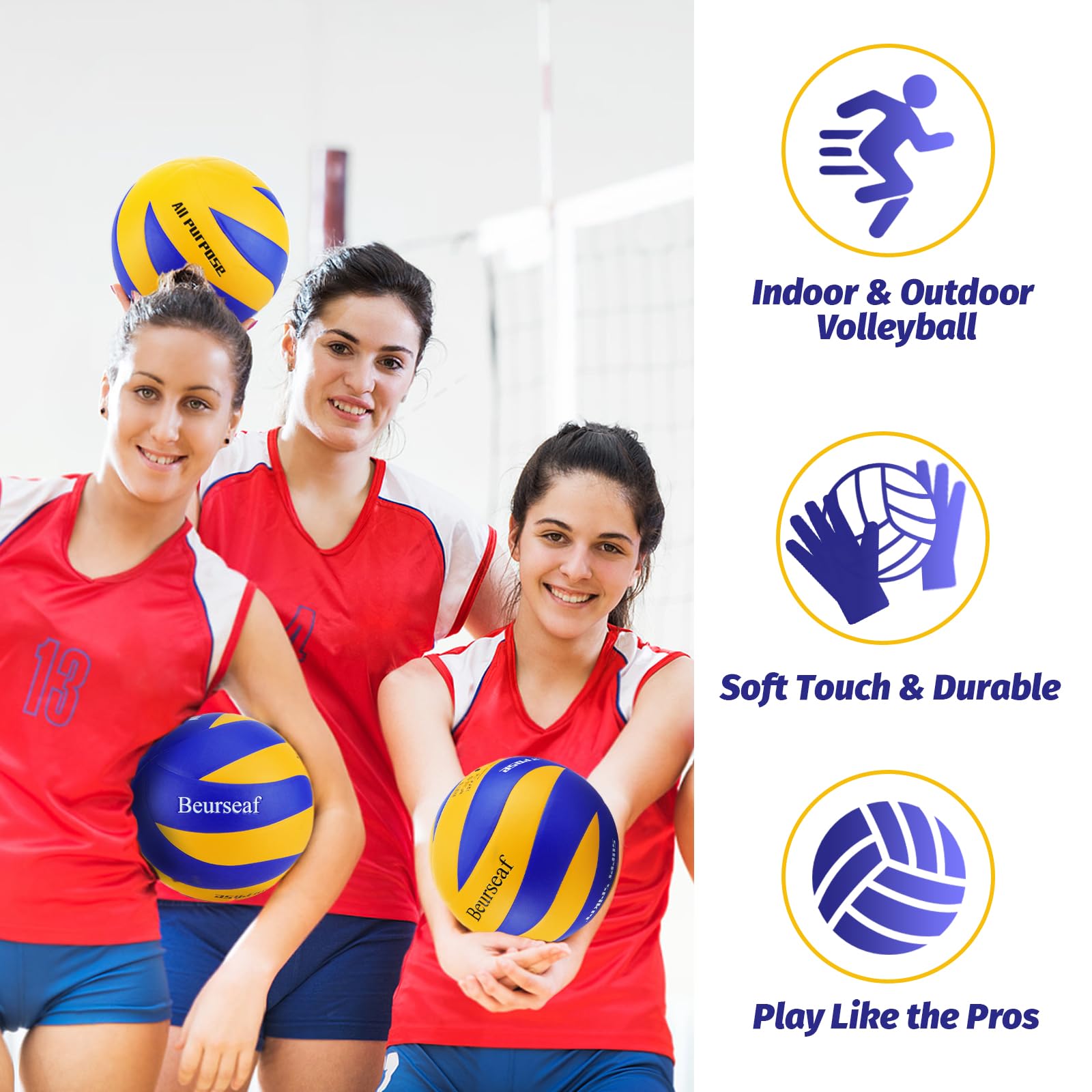 Beurseaf Palla da Pallavolo, Pallone Beach Volley Soft Touch Volleyball per Interni ed Esterni, Misura 5