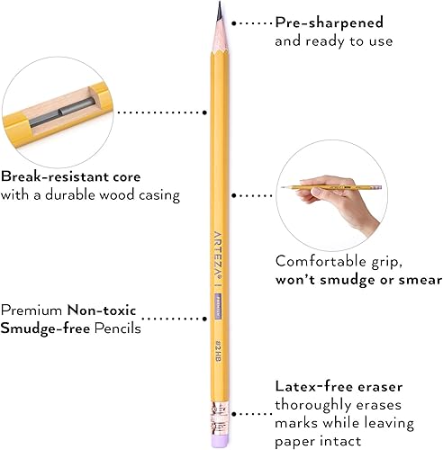 Miniatura 2 de ARTEZA HB Lápices #2, paquete de 12, lápices de grafito con caja de madera a granel, preafilados, suministros de oficina y escuela para exámenes,