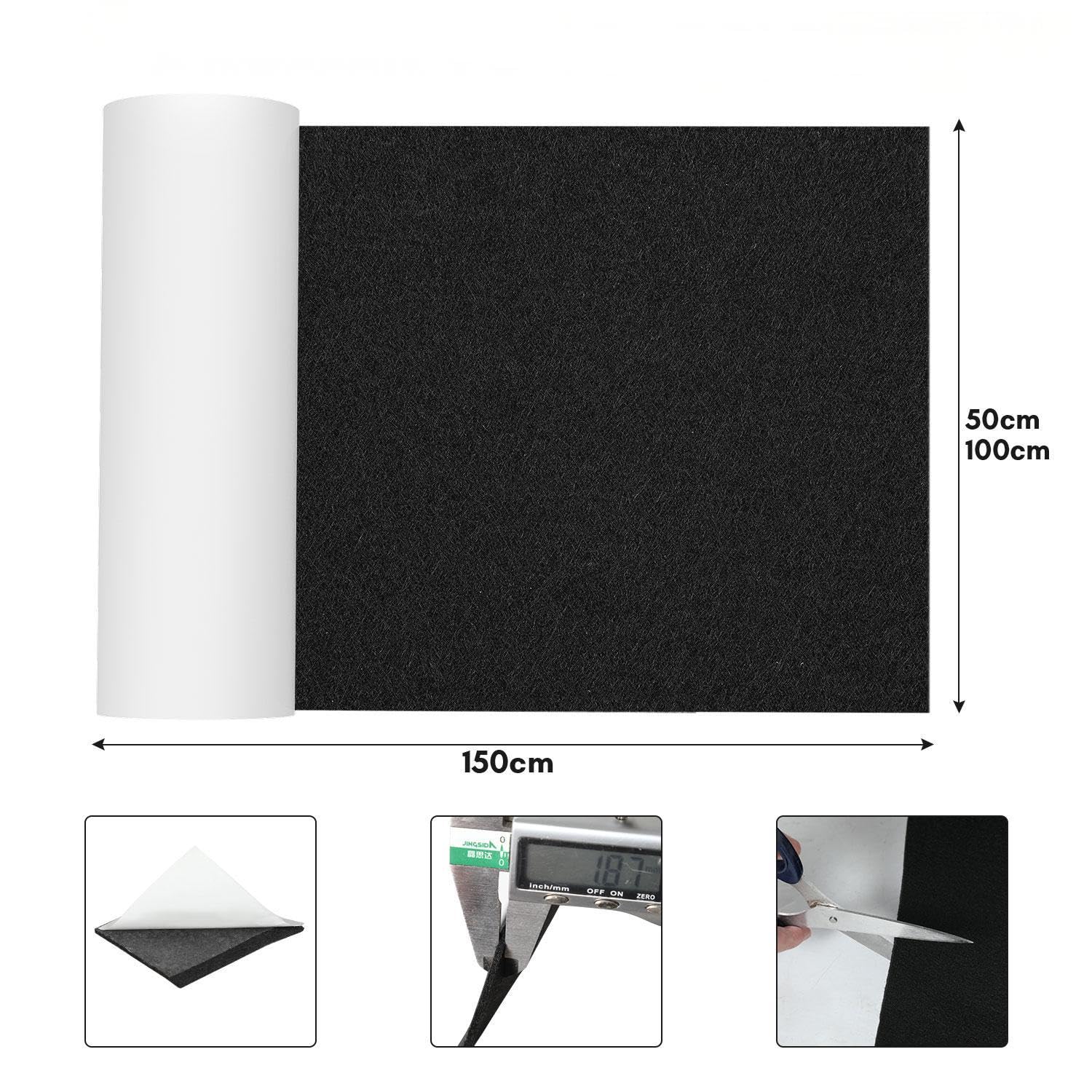 Fieltro autoadhesivo de 100 cm x 150 cm, 2 rollos de fieltro adhesivo autoadhesivo por metros, tela de rafia para manualidades, forro de caja de coche, 2,5 mm de grosor, 1 gris + 1 negro