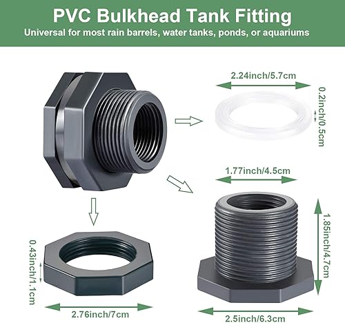 Miniatura 2 de Outus 2 piezas de montaje de mamparo de PVC con tapones para barriles de lluvia, acuarios, tanques de agua, bañeras, piscinas (junta de sellado de