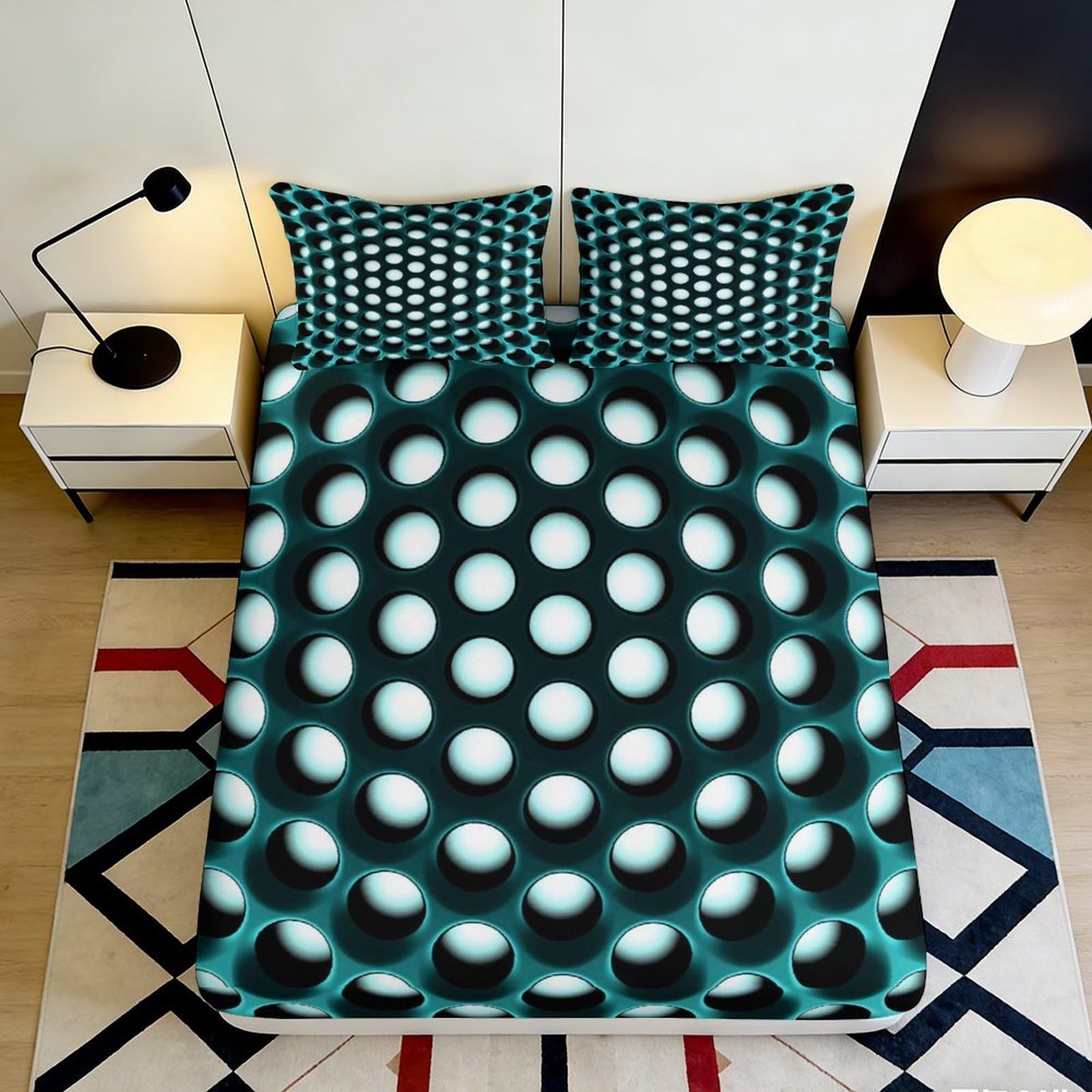 3D Printed Geometric Sphere Fitted Sheet Microfiber Soft Decorative Dot Pattern Mattress Cover for Bedroom Dorm 90x200x25cm