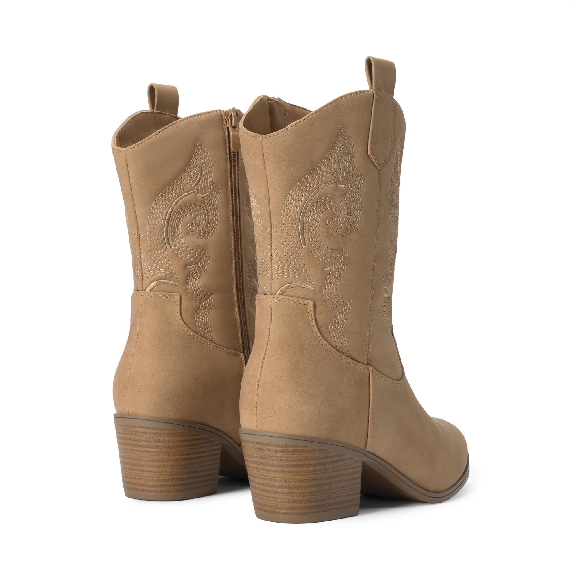 DREAM PAIRS Kowbojki dla kobiet, buty kowbojskie do połowy łydki z haftem okrągły nosek zachodnie grube buty na niskim obcasie | Buty westernowe z okrągłym noskiem, gruby niski obcas, buty do haftowania, festiwale muzyki country impreza tematyczna