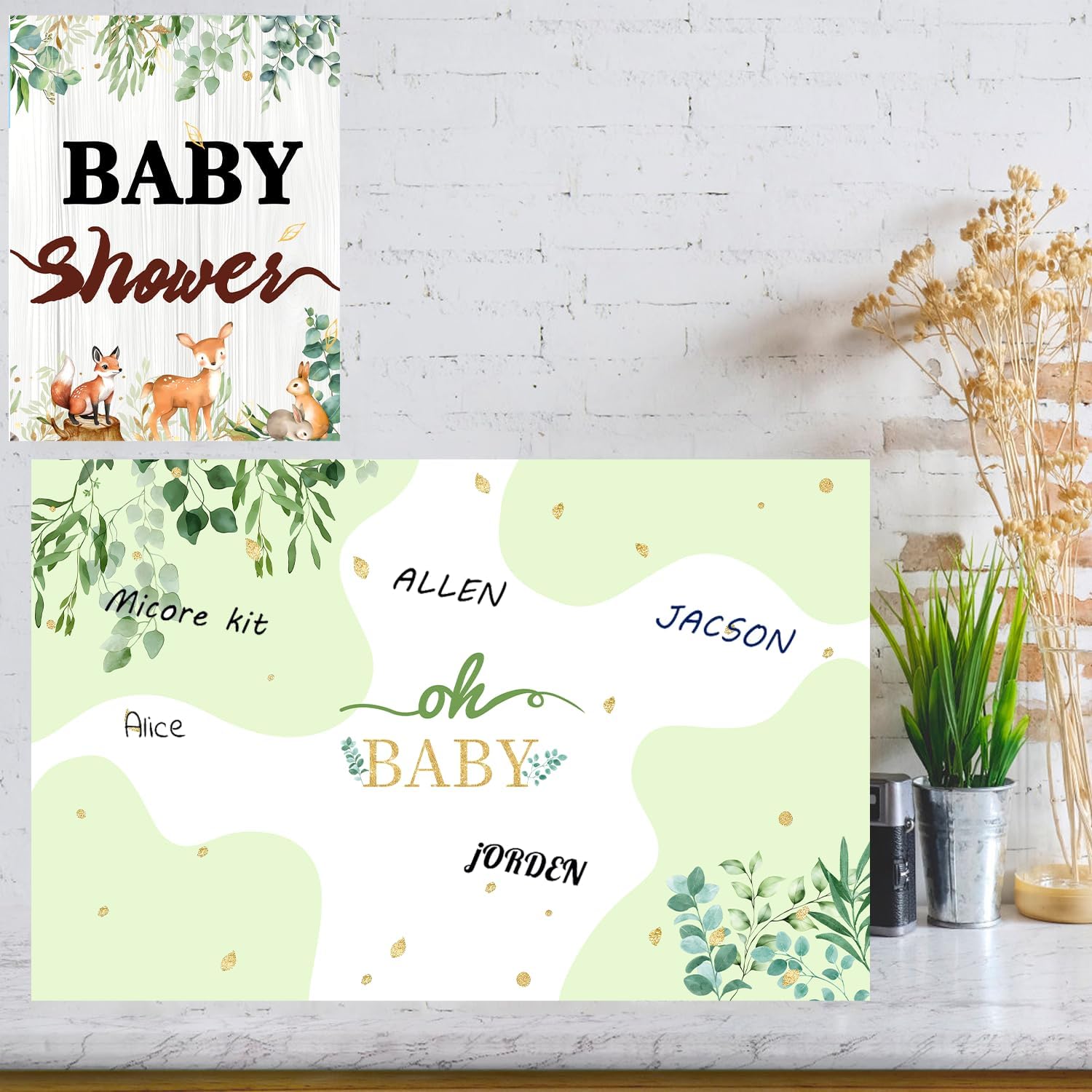 Large Baby Shower Greeting Card with Envelope – 22 x 14 Inch Giant Sage Green Woodland Animals Card – Paper Jumbo Guest Book with “Baby Shower” Cover & “Oh Baby” Inside – Gender Neutral Party Decoration for Boy or Girl - Image 5