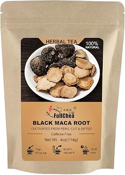 FullChea - Black Maca Root - 4oz/114g - Peruvian Maca Root Slices | Cultivated from Peru Non-GMO, Caffeine-Free, Edible Dried Slices, Smooth, Perfect for Blending & Brewing