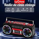 Portable Cassette Player Boombox AM/FM/SW Radio Stereo, CasetteTape Player Recorder,MP3 Bluetooth USB RGB Lights TF card (Red) - 2