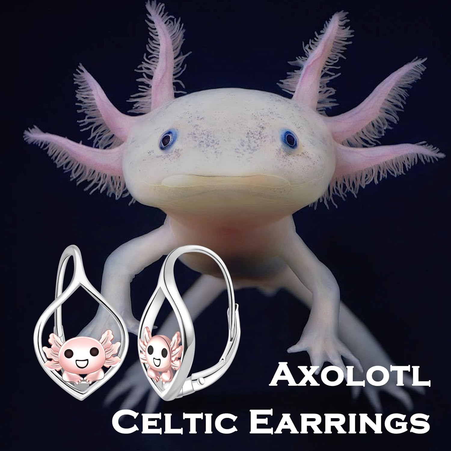 Axolotl Celtic Earrings for Women - 925 Sterling Silver Axolotl Earrings Dangle Cute Animal Earring Leverback Hypoallergenic Jewelry Gifts for Women