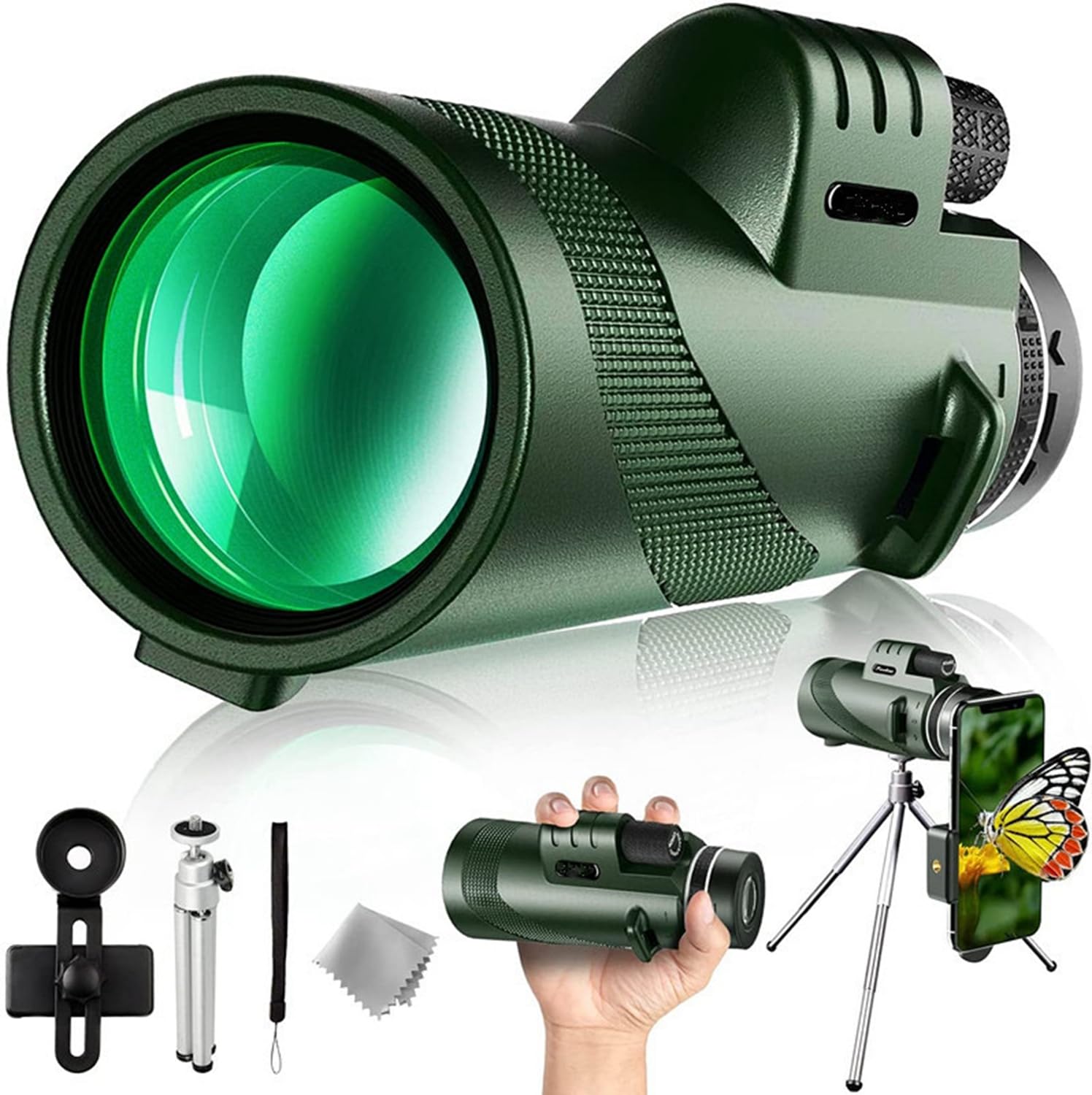 monoculaire 12x50, Télescope Monoculaire, avec Prisme BAK4 et FMC, avec Support pour Smartphone et Trépied de Mise à Niveau, pour la Camping, Chasse,compétitions Sportives
