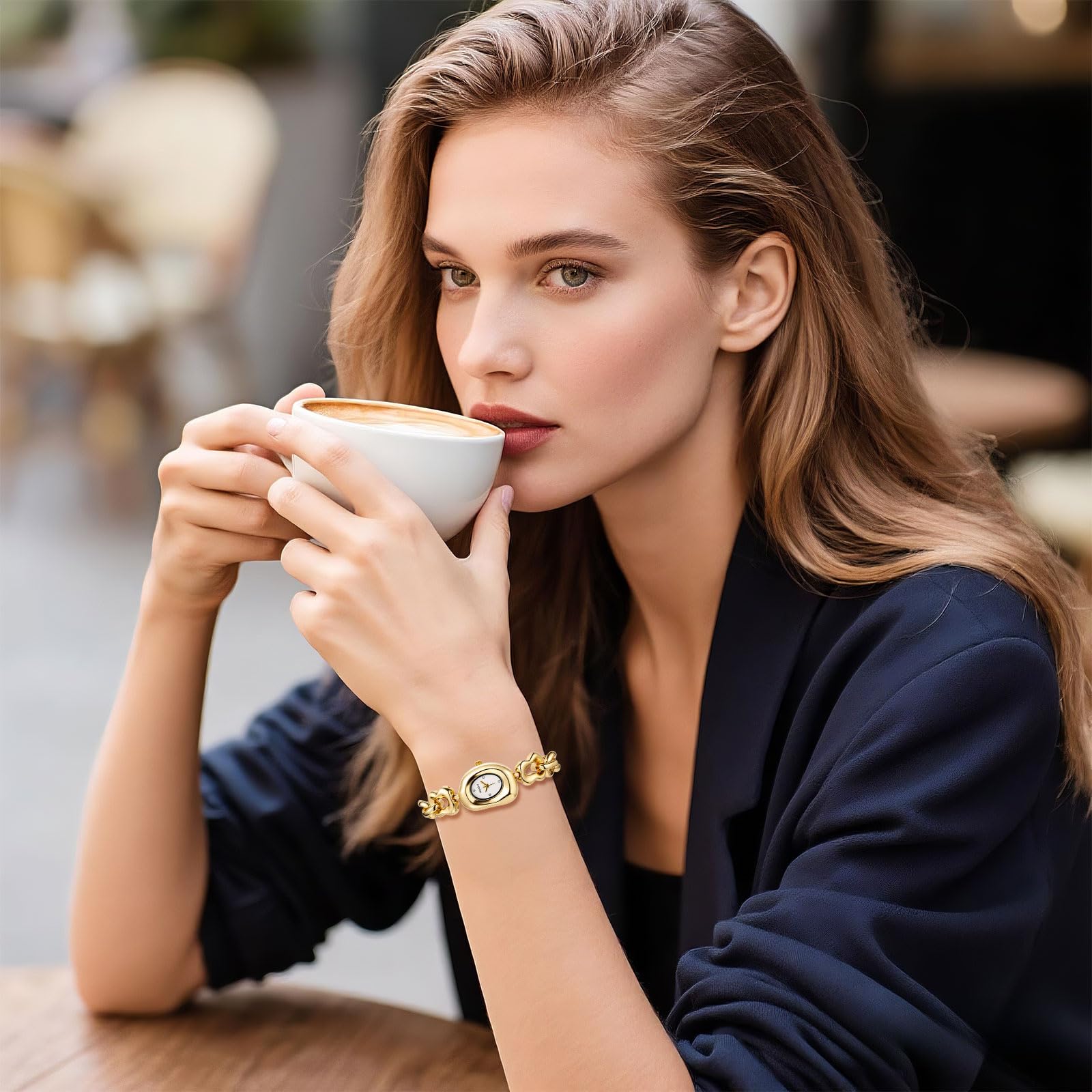 OIDEA Orologi da donna in oro al quarzo, cinturino irregolare vintage