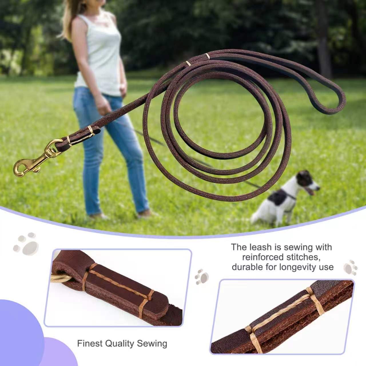HiCaptain - Guinzaglio per cani in pelle sottile e gatti di piccola taglia fino a 15 – 30 libbre, Guinzaglio cane da 1/3 inch Wide, 6 Feet